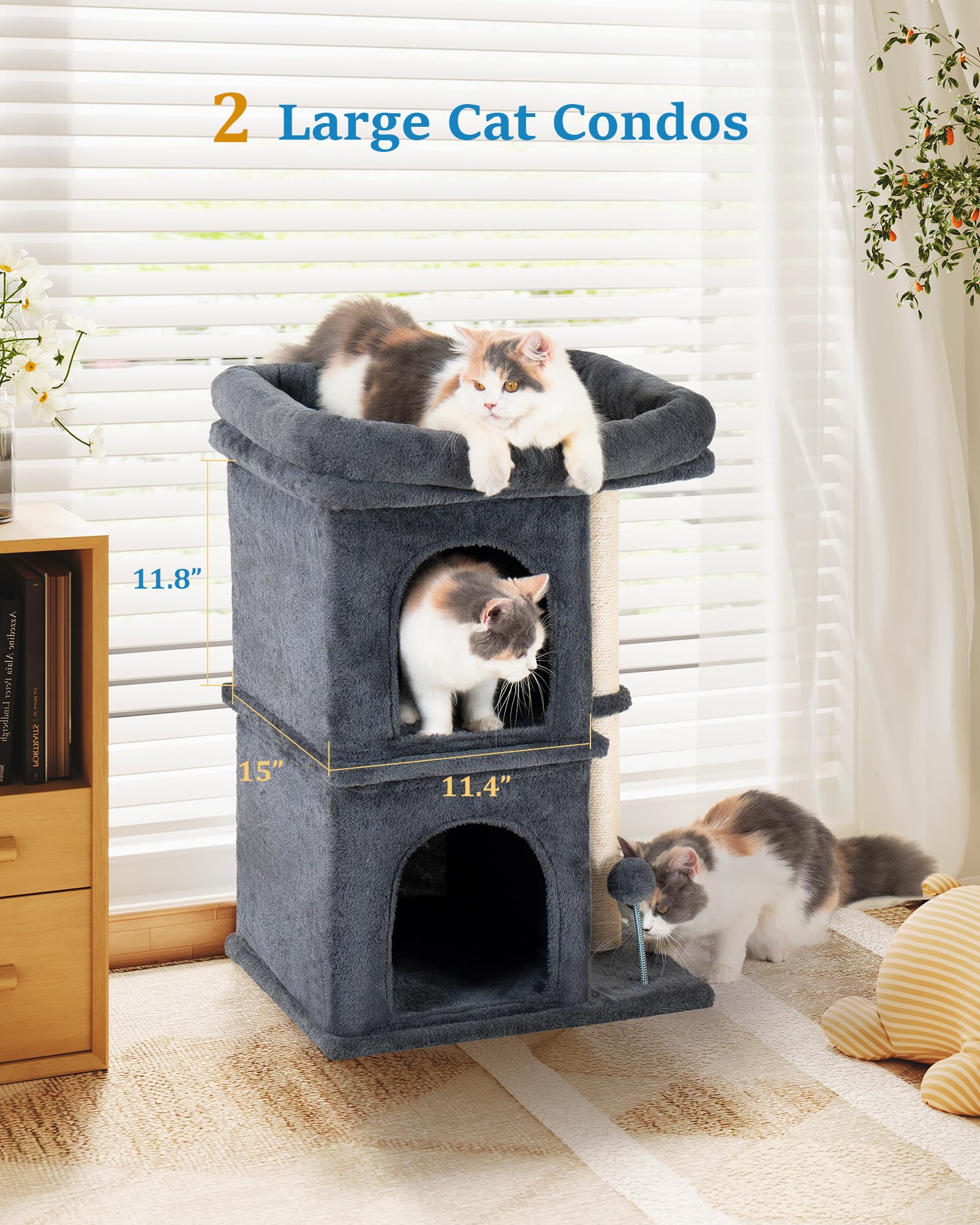 Aechonow 24In Cat Tree Tower With Scratching Post, 19 * 16.5In Window Perch For Large Cats, 2 Cat Condo Cubbies For Indoor Kitte