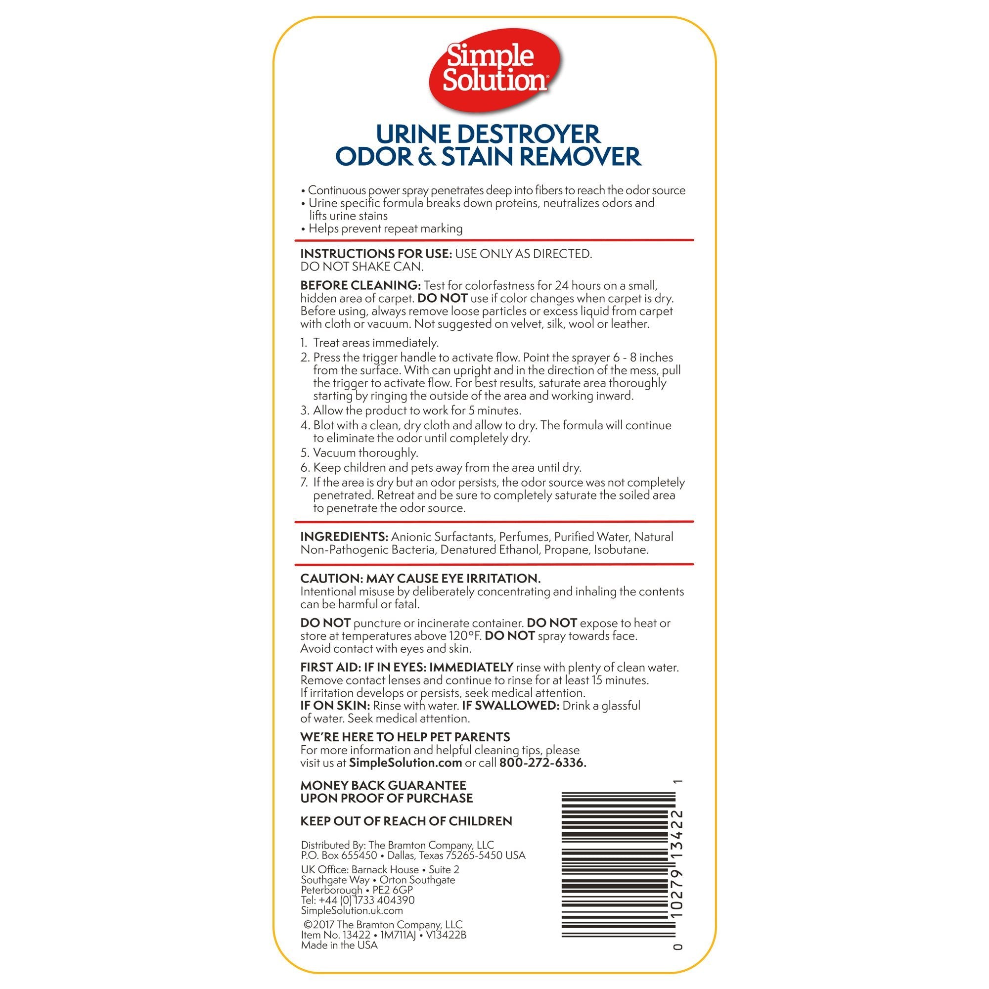 Simple Solution Urine Destroyer Enzymatic Cleaner | Pet Stain and Odor Remover with 2X Pro-bacteria Cleaning Power | 17 Ounces