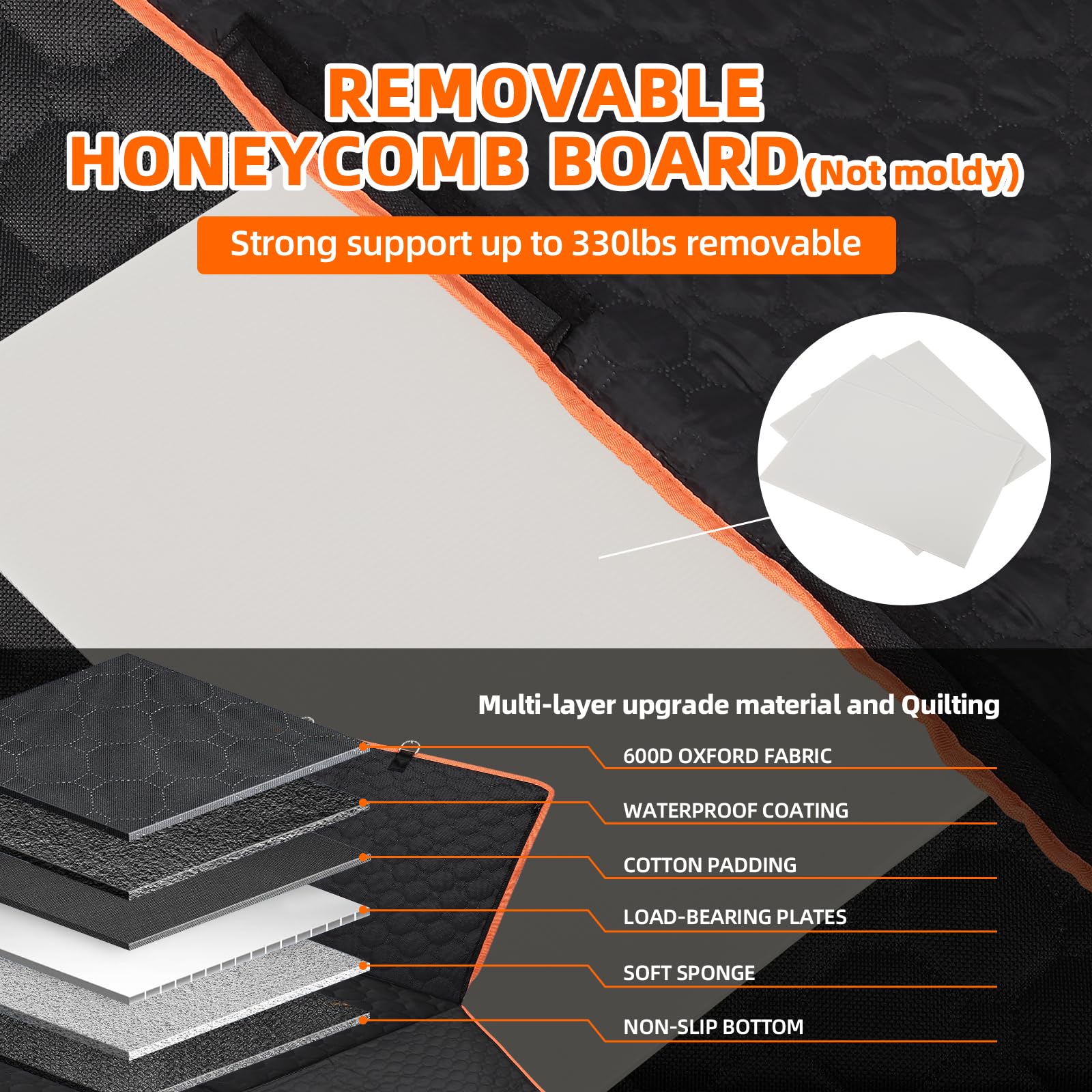 Fahkns Dog Car Seat Cover With Hard Bottom-Detachable,Back Seat Extender For Dogs 600D Heavy Duty Scratch Waterproof With Mesh W