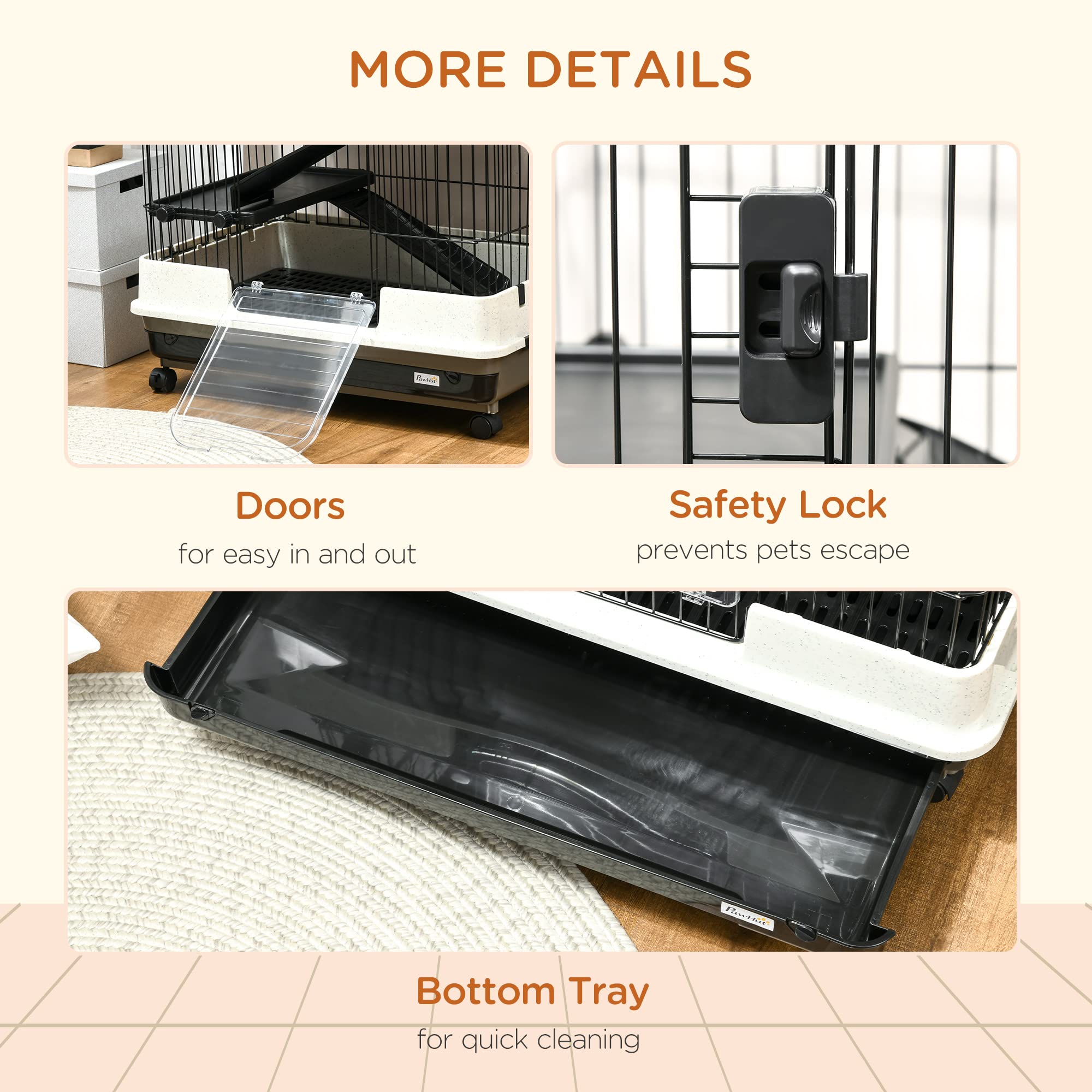 Pawhut 6-Level Small Animal Cage Rabbit Hutch With Wheels, Removable Tray, Platform And Ramp For Bunny, Chinchillas, Ferret, Black
