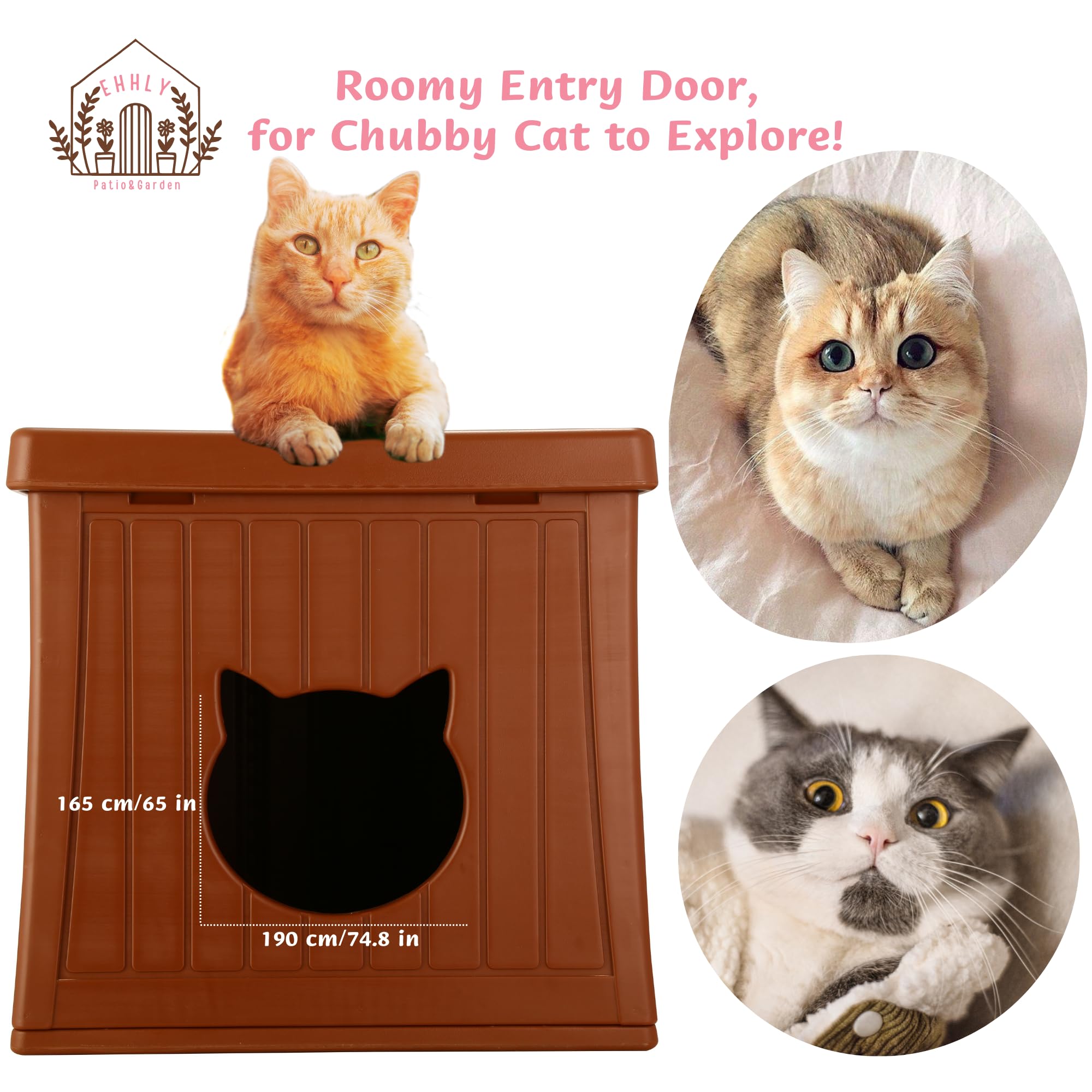 Ehhly Hidden Cat Litter Box Enclosure Furniture, Insulated Cat House Outdoor With Flip Lid For Easy Cleaning, Winter Feral Cat S