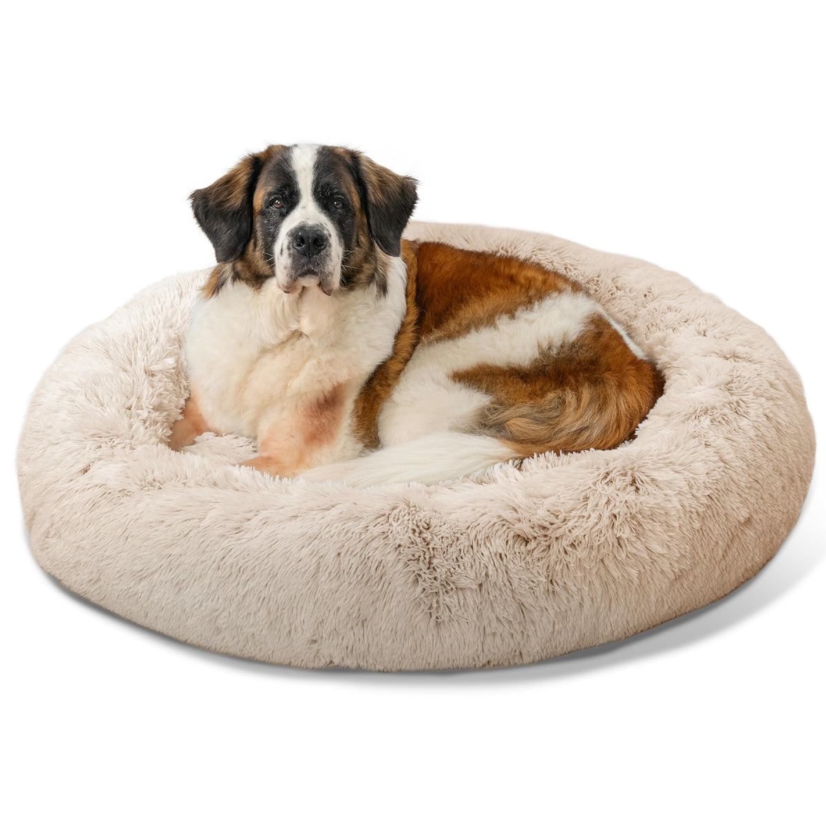 Best Friends By Sheri The Original Calming Donut Dog And Cat Bed In Shag Fur, Taupe, Extra Large, 45X45