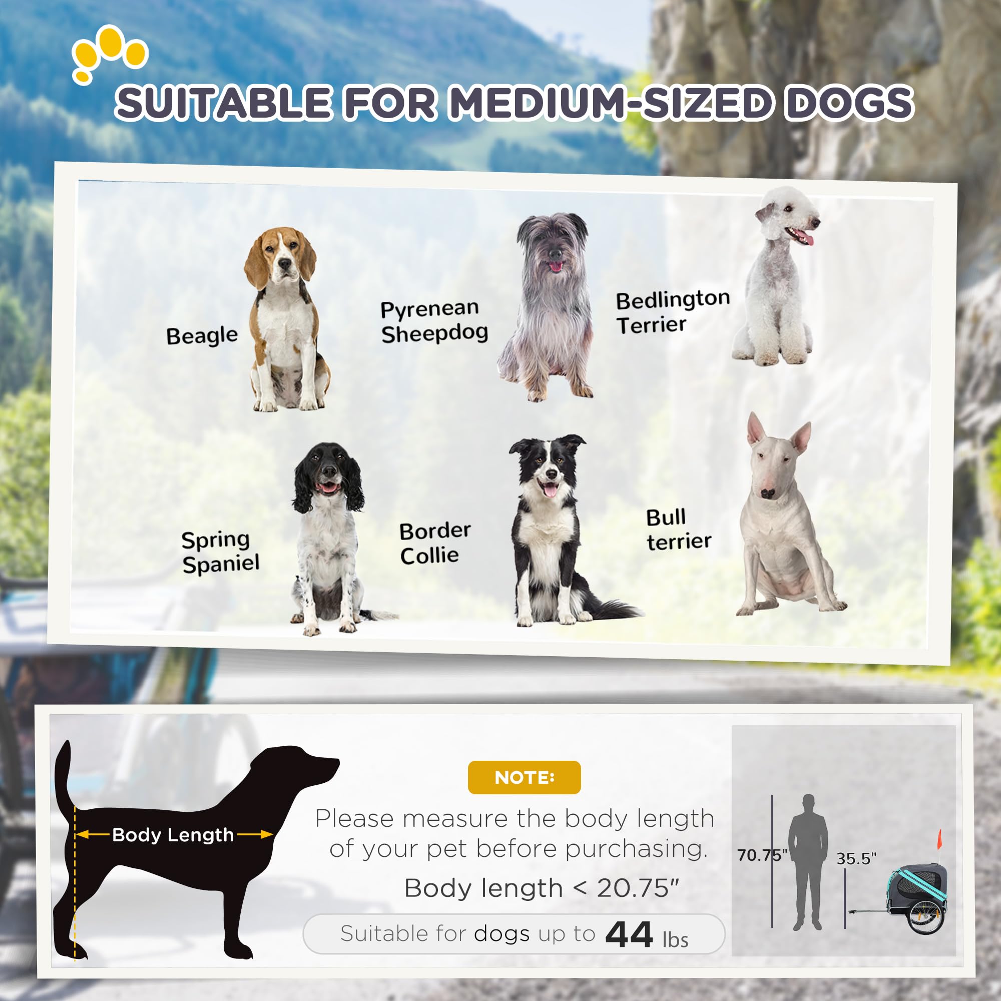 Aosom Dog Bike Trailer, Pet Wagon Bicycle Trailer With Easy Folding Cart Frame, 20'' Large Rubber Wheels, 3 Entrances, Mesh Scre