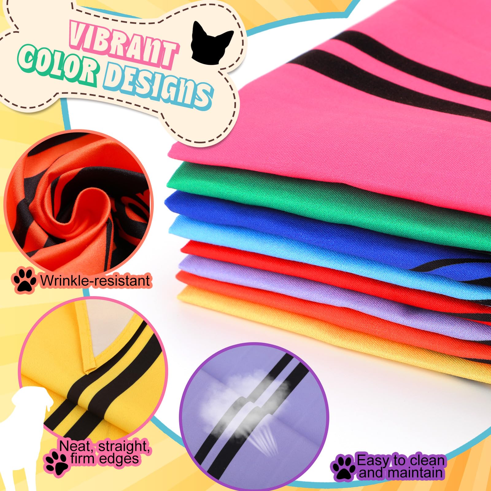 Huhumy 8 Set Halloween Dog Bandanas Costume Crayon Pet Bandana Hat Set Halloween Dog Costume Crayon Triangle Scarf Adjustable Ho