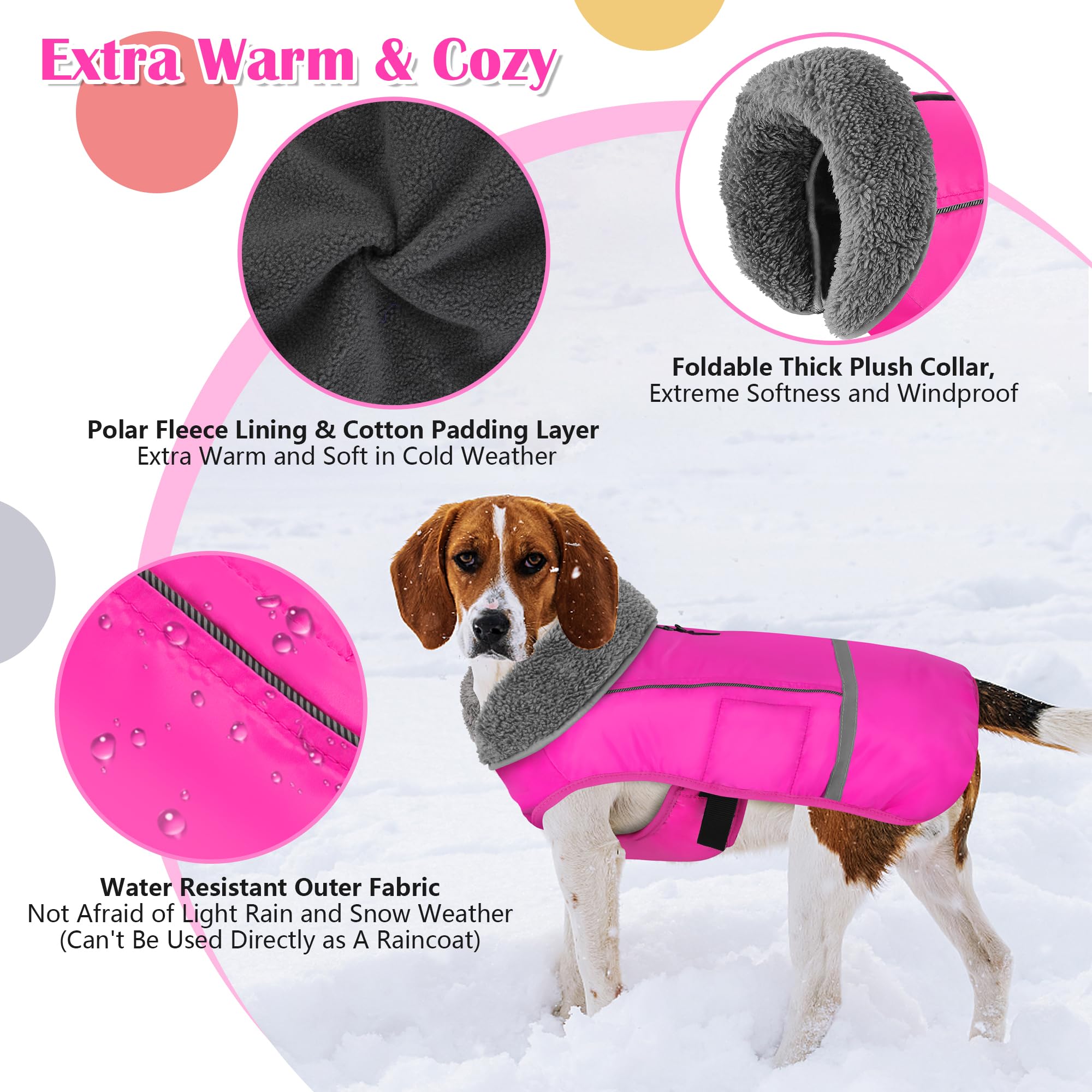Dogcheer Dog Coats for Large Dogs, Warm Turtleneck Dog Jacket Clothes Winter Coat with Fleece Lined, Waterproof Windproof Dog Sn