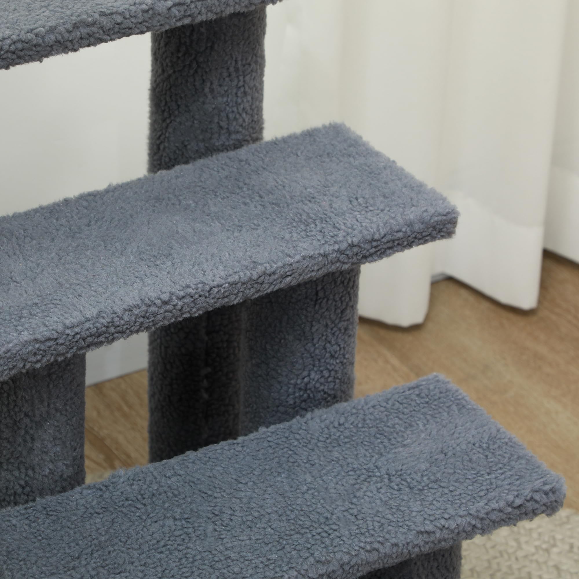 Pawhut 25'' 4-Step Multi-Level Carpeted Cat Scratching Post Pet Stairs - Grey