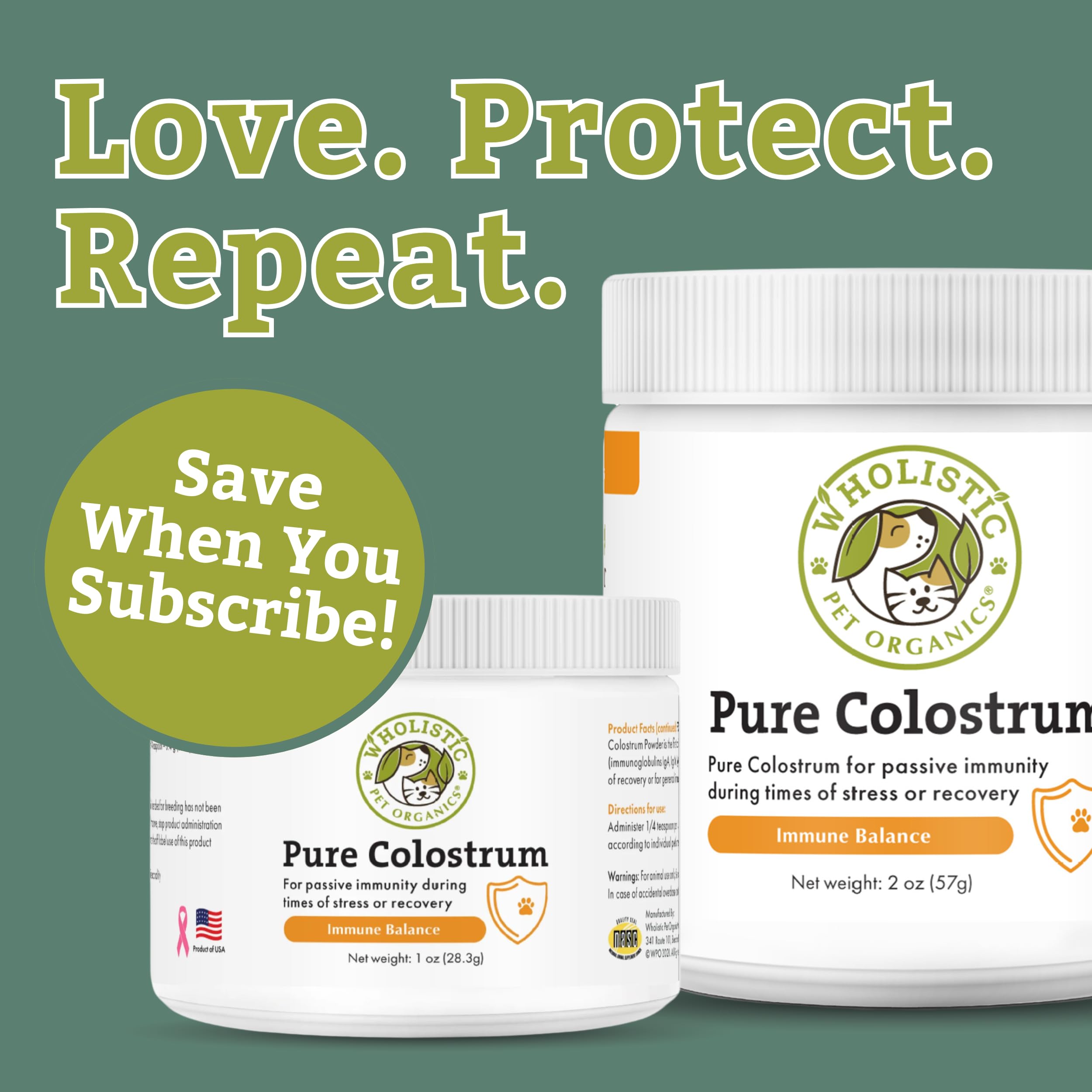 Wholistic Pet Organics Bovine Colostrum Powder for Dogs & Cats - Organic Immune Supplement, Allergy Relief, 3 oz