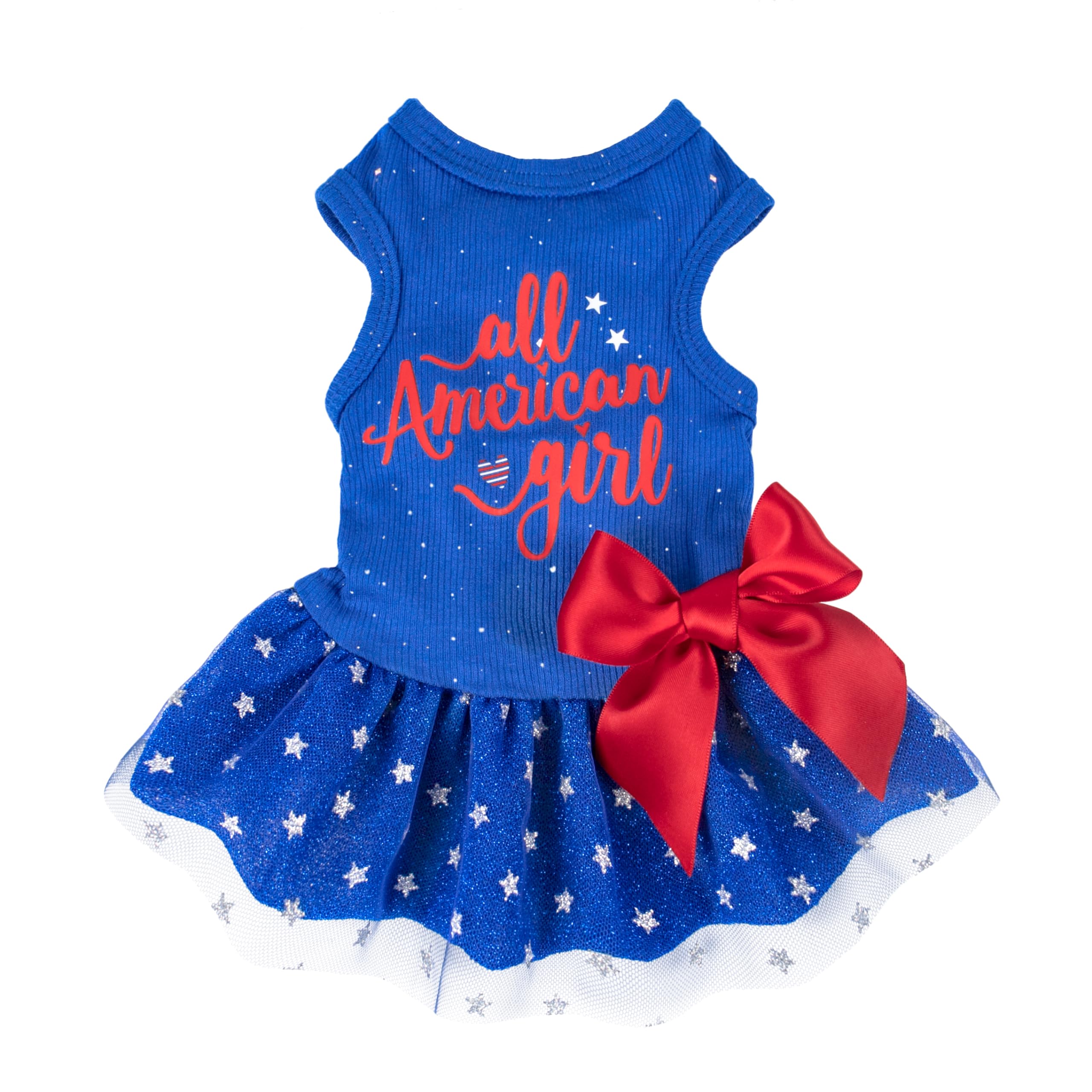 Fitwarm All American Girl Dog Dress, 4Th Of July Dog Clothes For Small Dogs Girl, Patriotic Dog Tulle Dress, Pet Outfit, Royal B