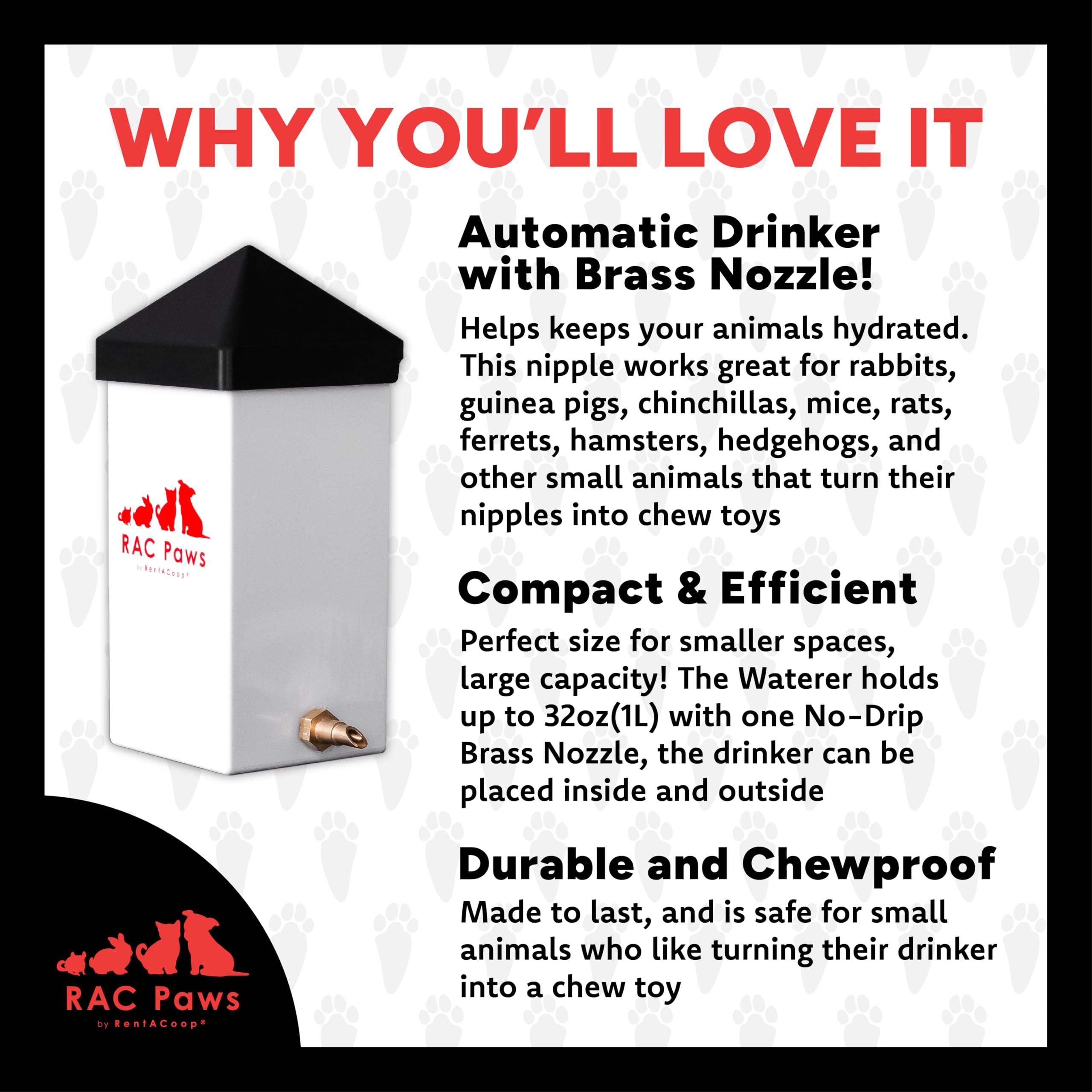 32Oz No-Drip Small Animal Brass Nozzle Water Bottle. Bpa Free. Best Water Bottle For Small Pet/Bunny/Ferret/Hamster/Guinea Pig/Rabbit