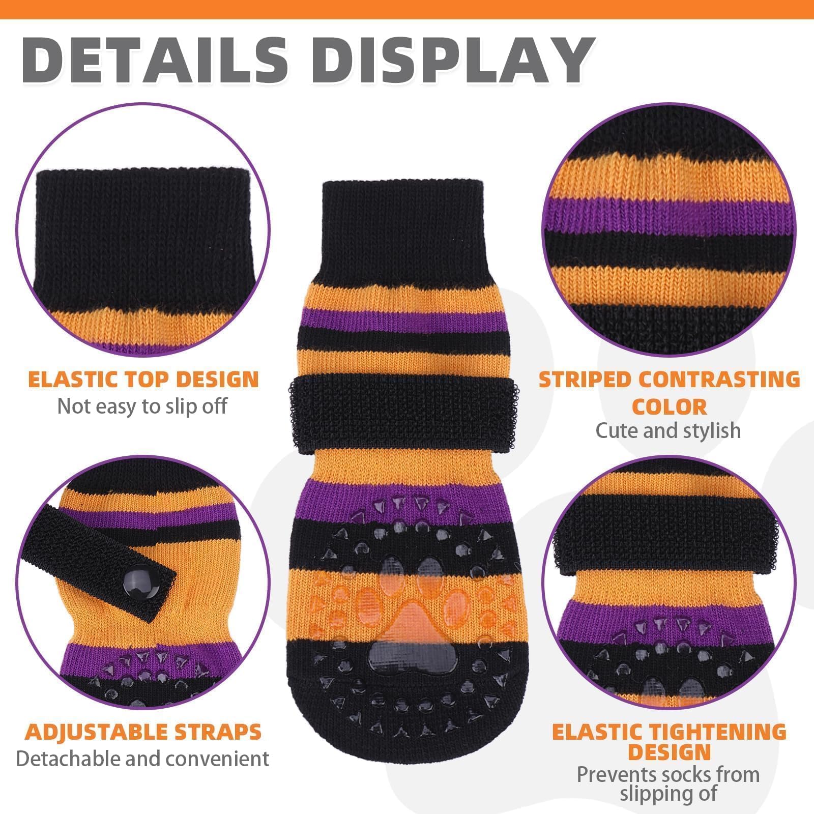 KOOLTAIL Thanksgiving Dog Outfit Anti Slip Dog Socks to Prevent Licking Paws with Grippers, 3 Pairs Paw Protector for Dogs, Doub