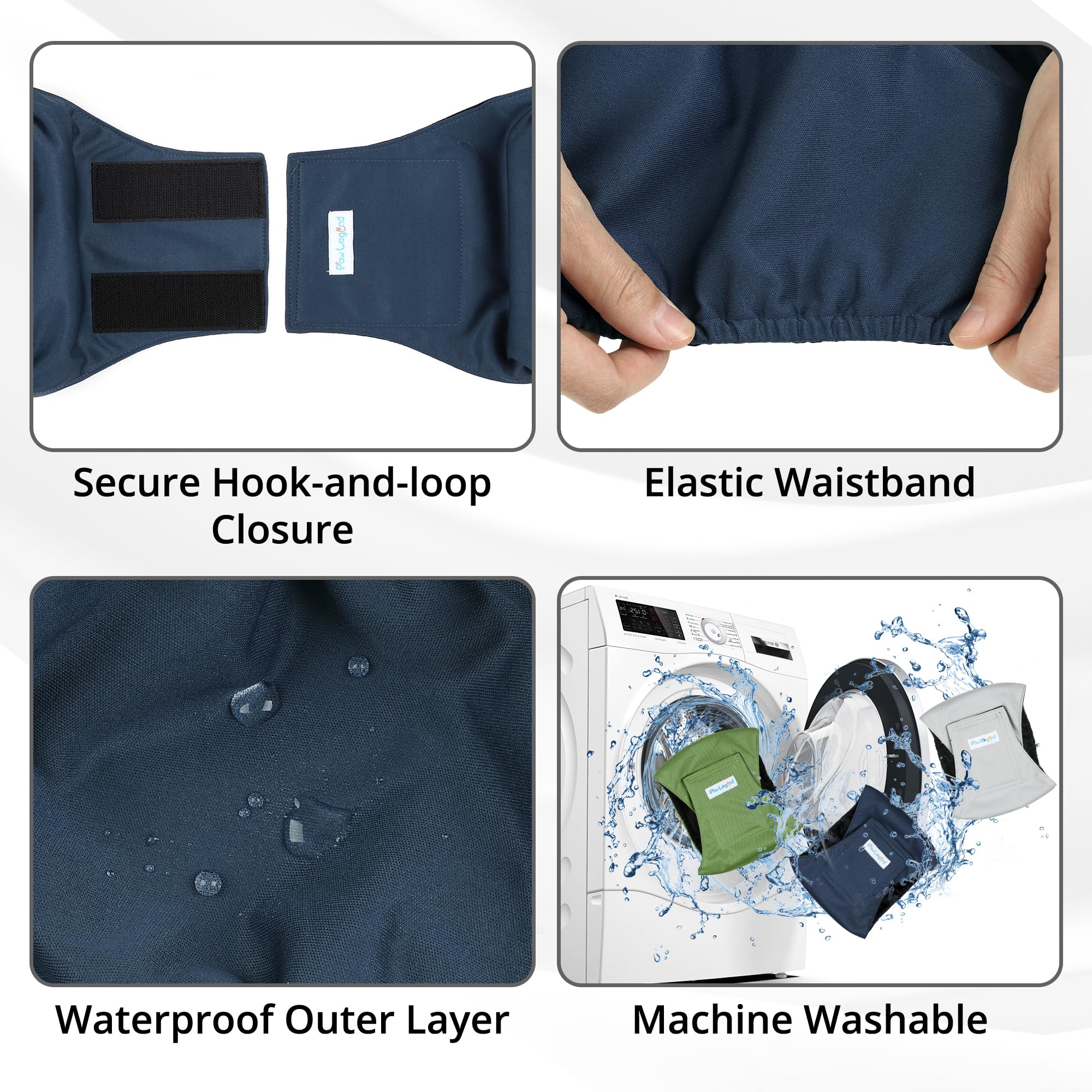 Paw Legend Washable Dog Belly Band Wrap Diapers For Male Dog | High Absorbing Puppy & Doggy Diapers Male (3 Pack,Army,Grey,Navy,