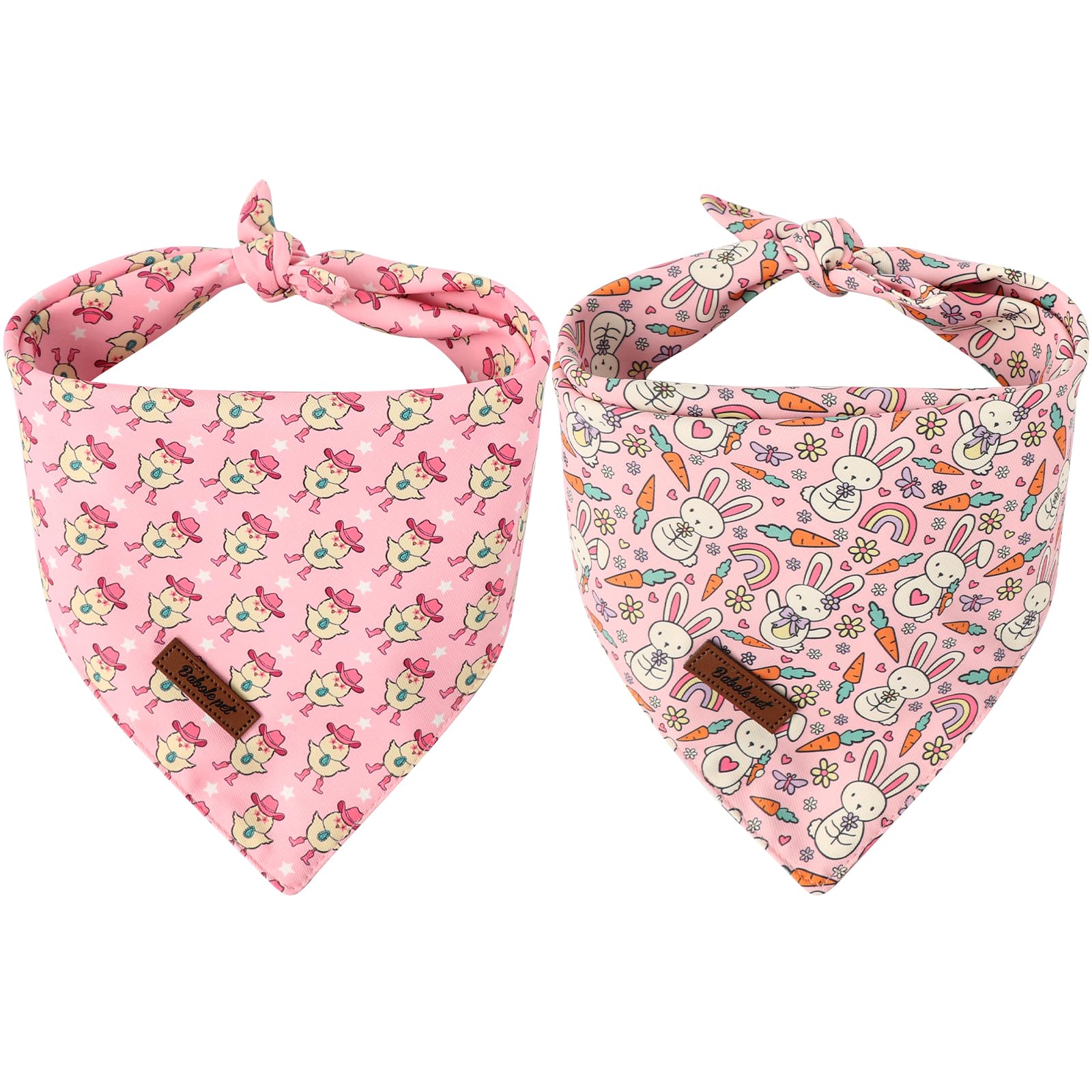 Babole Pet Easter Dog Bandanas 2 Pack, Pink Bunny & Chick Pattern Easter Dog Scarf Bib For Boy And Girl, Cute Holiday Bandana Fo