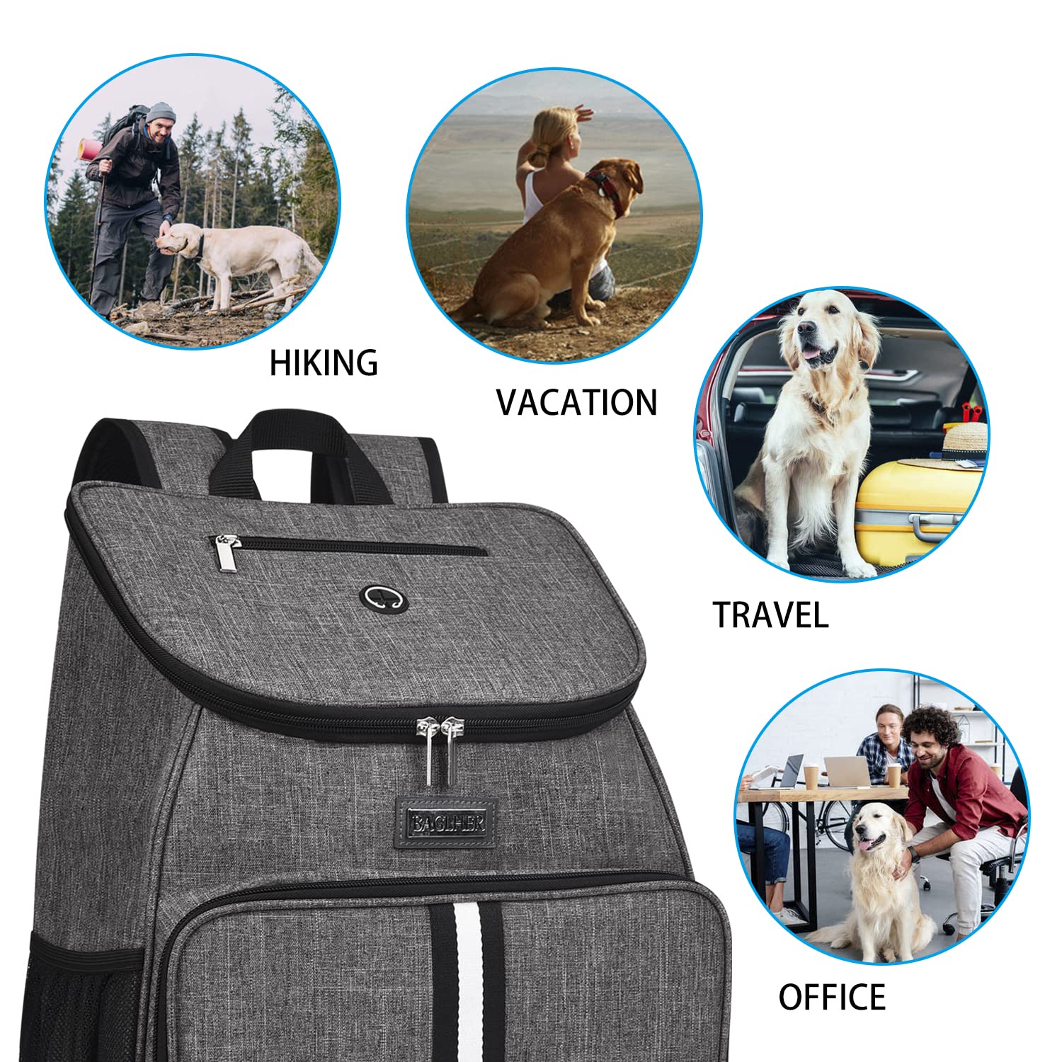 BAGLHER?Dog Travel Bag, Airline Approved Pet Supplies Backpack, Dog Travel Backpack Accessories Set with 2 Silicone Collapsible