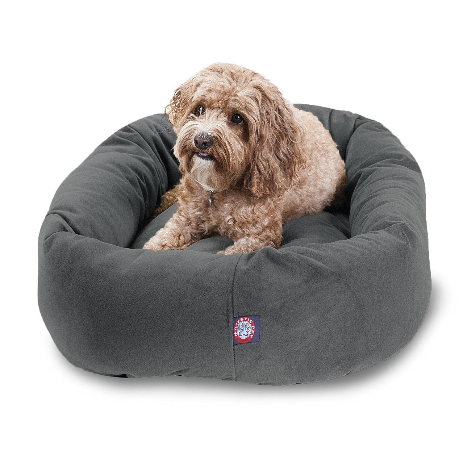 Majestic Pet 32 Inch Suede Calming Dog Bed Washable - Cozy Soft Round Dog Bed With Spine Support For Dogs To Rest Their Head - F