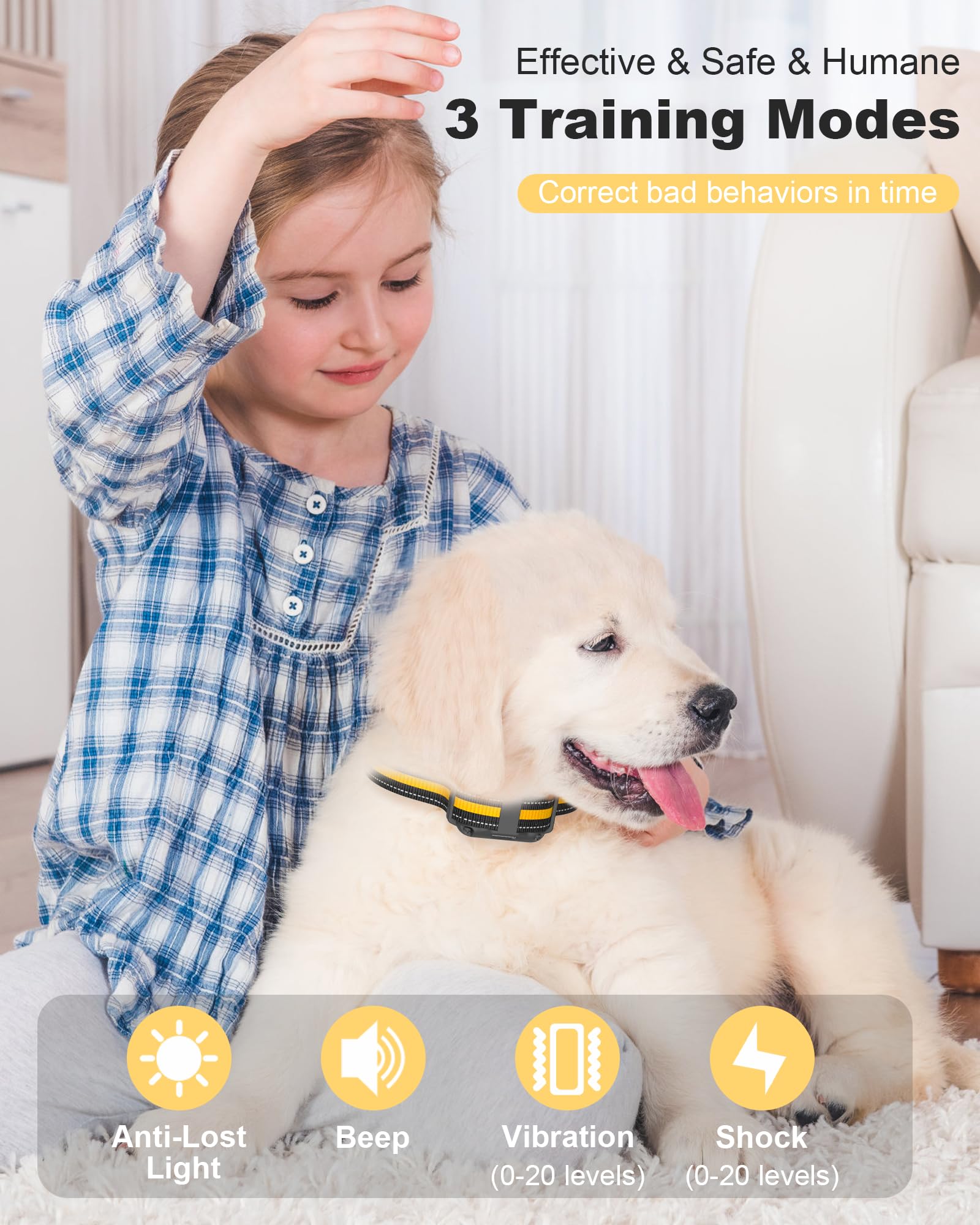 2-Dog Shock Collar with Remote Control (8-120lbs), 3300FT Remote Dog Training Collar, Waterproof Rechargeable E-Collar with 3 Tr
