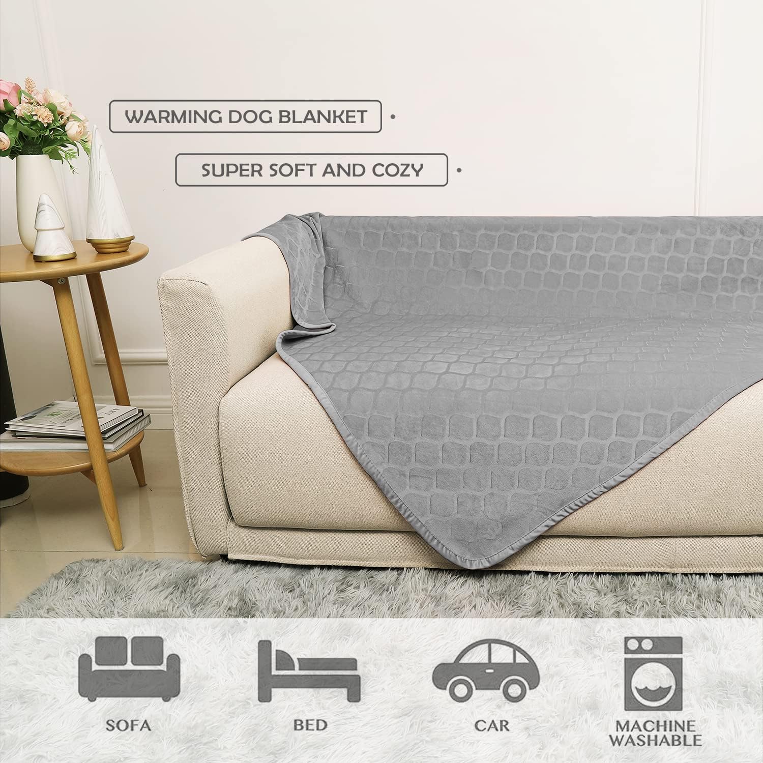 fuguitex Waterproof Dog Blanket - Cozy Plush Throw for Couch/Sofa, 40x60 Inch, Light Grey+Grey
