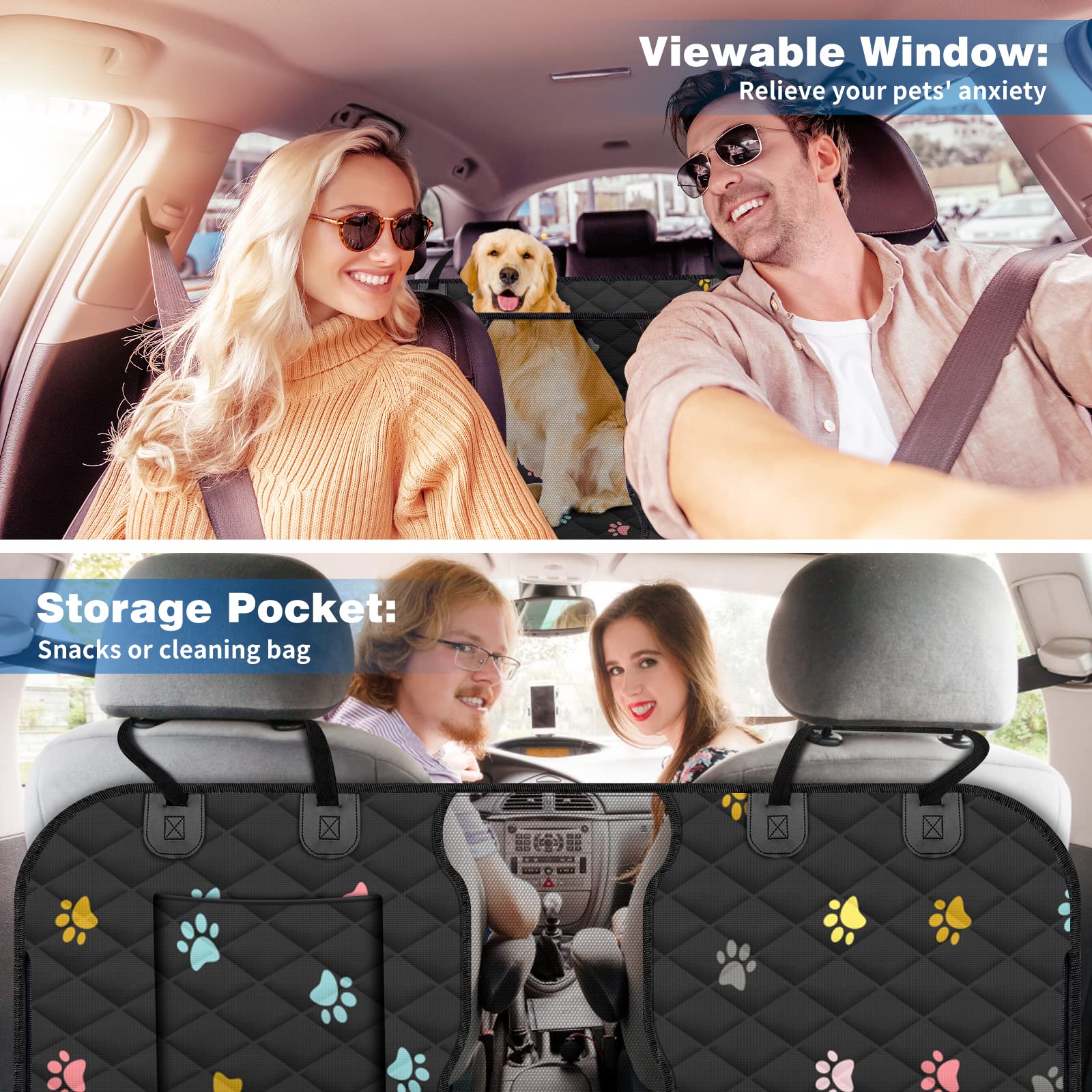 Beneathyourfeet Dog Seat Cover (56'' W X 62'' L, Colored Paw Prints) Scratch Prevention Dog Car Seat Cover For Back Seat Waterpr