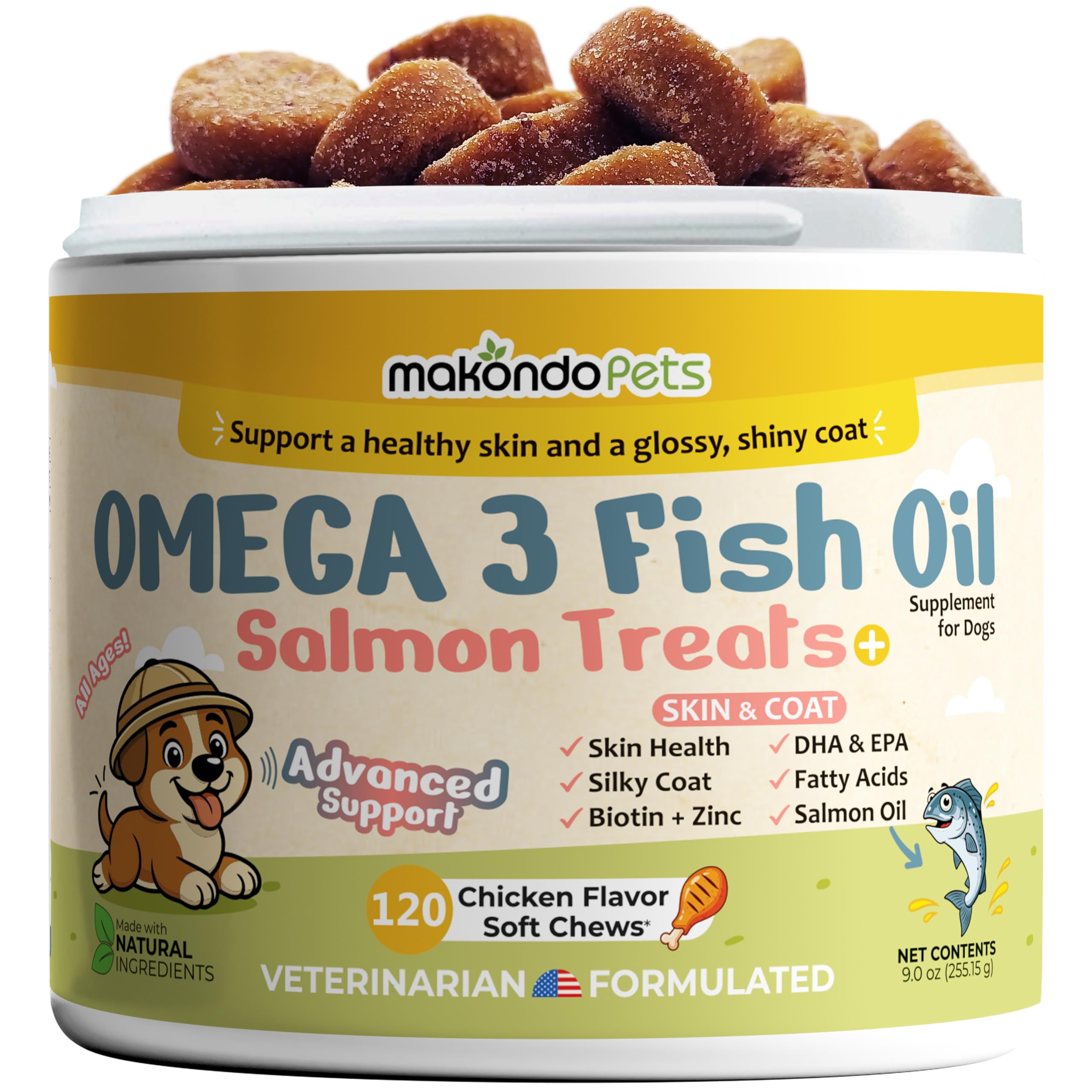 Omega 3 Soft Chews - Salmon Oil for Dogs Skin and Coat Support, Itch Relief & Shedding Support - EPA & DHA Dog Fish Oil Fatty Ac