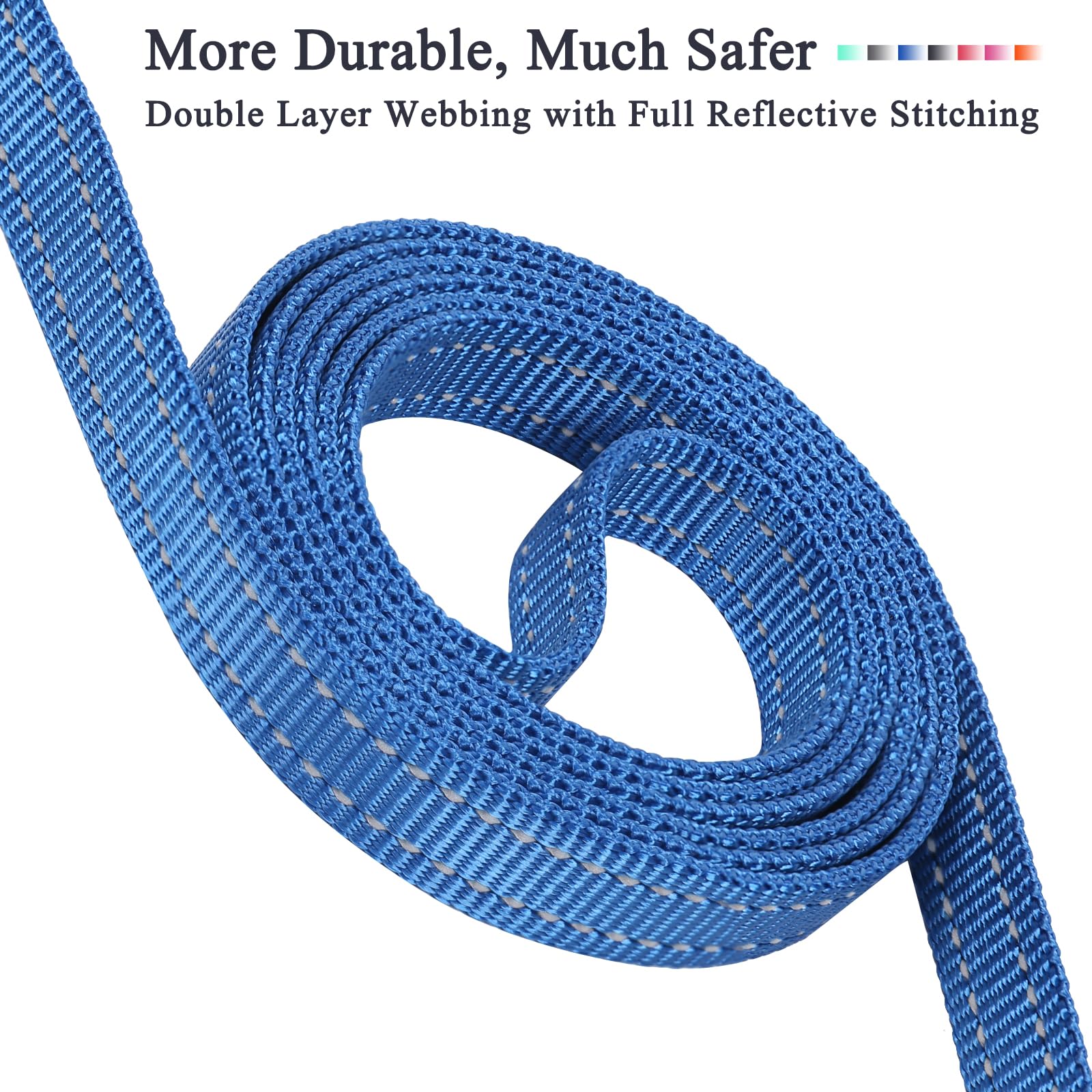 Vivaglory Traffic Handle Dog Leash, Two Padded Soft Handles Dog Leash, Strong Reflective & Metal Hook Training Dog Lead, Blue