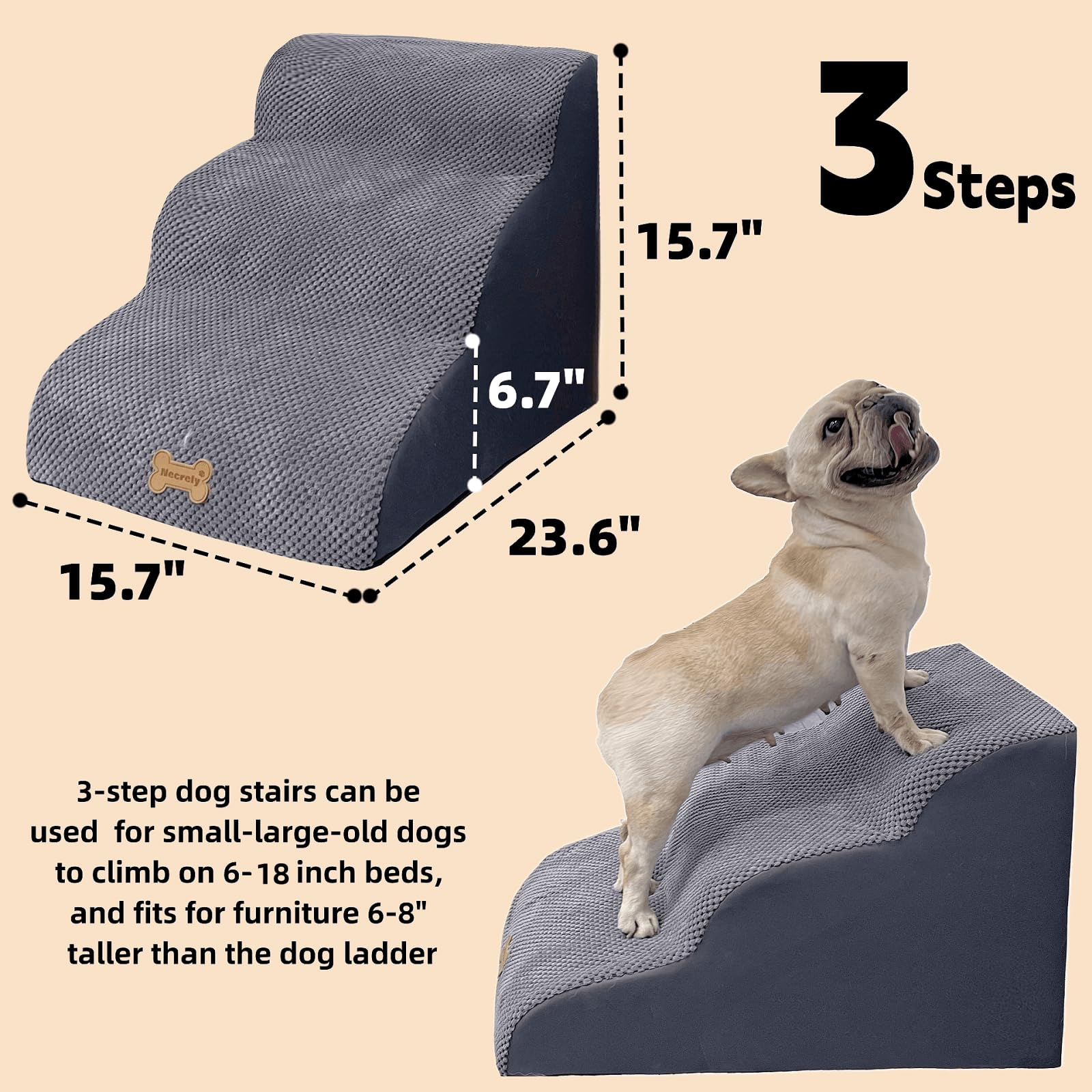 Dog Stairs To High Beds, 3-Step Dog Stairs For Dogs To Get On Bed Couch High 16''-20 Inch, Dog Pet Stairs For Small Large Dogs C