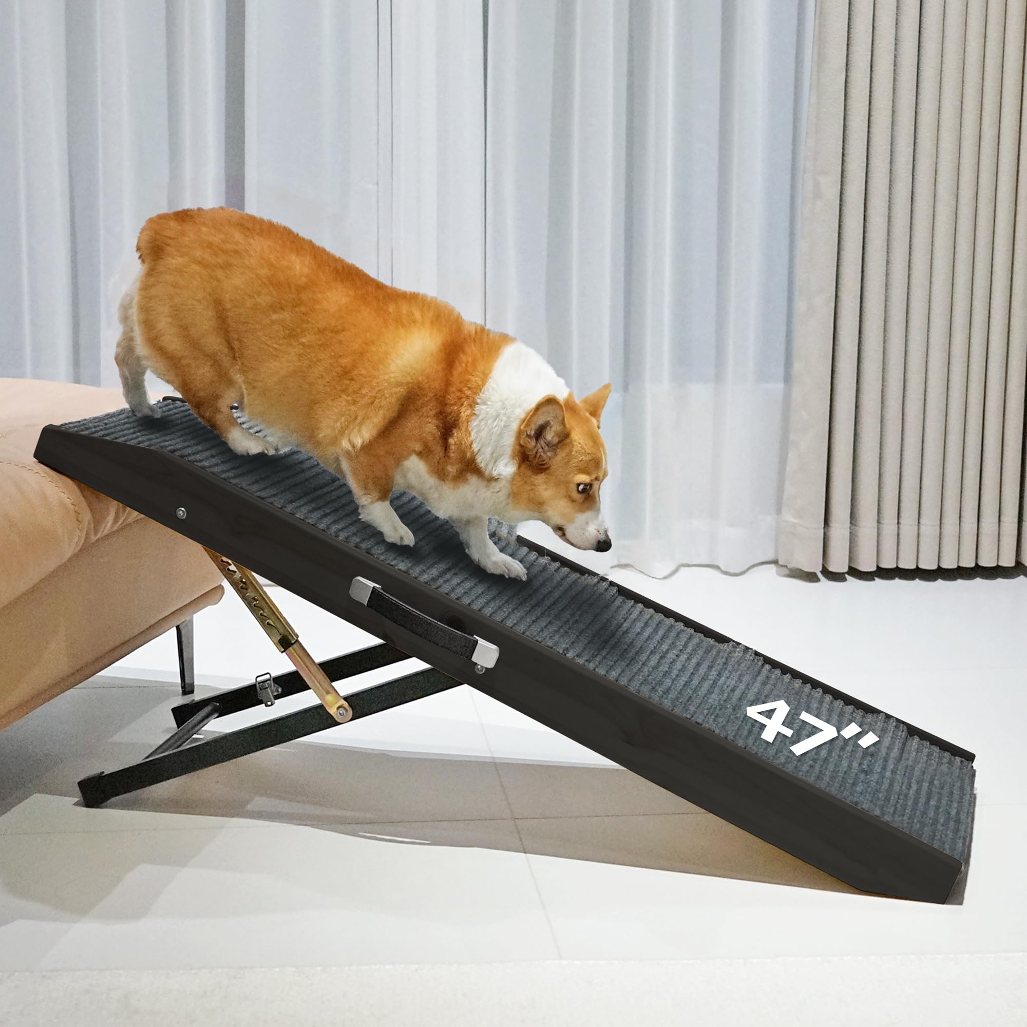 PETKARAY Dog Ramp for Bed, Indoor Dog Step for Couch, Folding Portable Stairs for Small Medium Large Dogs, 47 Long Adjustable He
