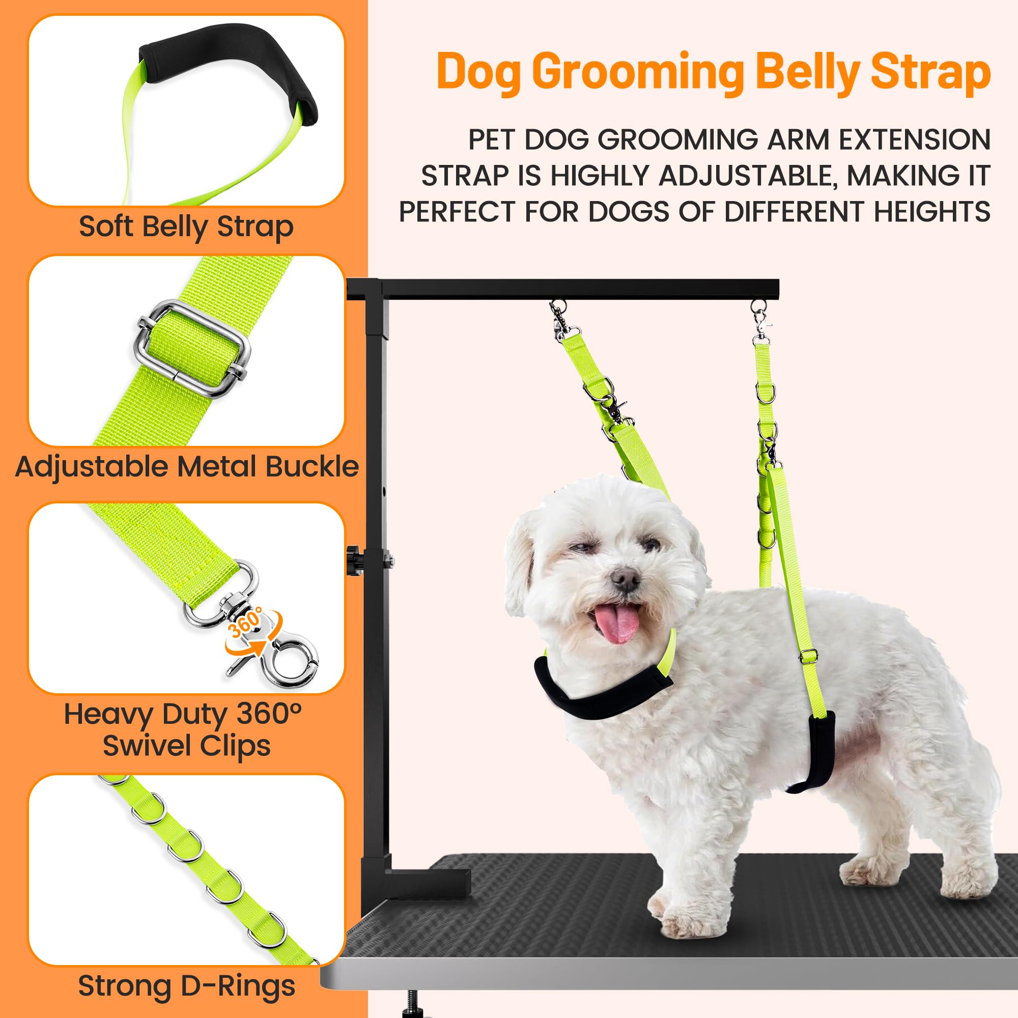 Uni Pnr Dog Grooming Accessories - Belly Strap, Loops & Extension Strap For Small Dogs (Green)