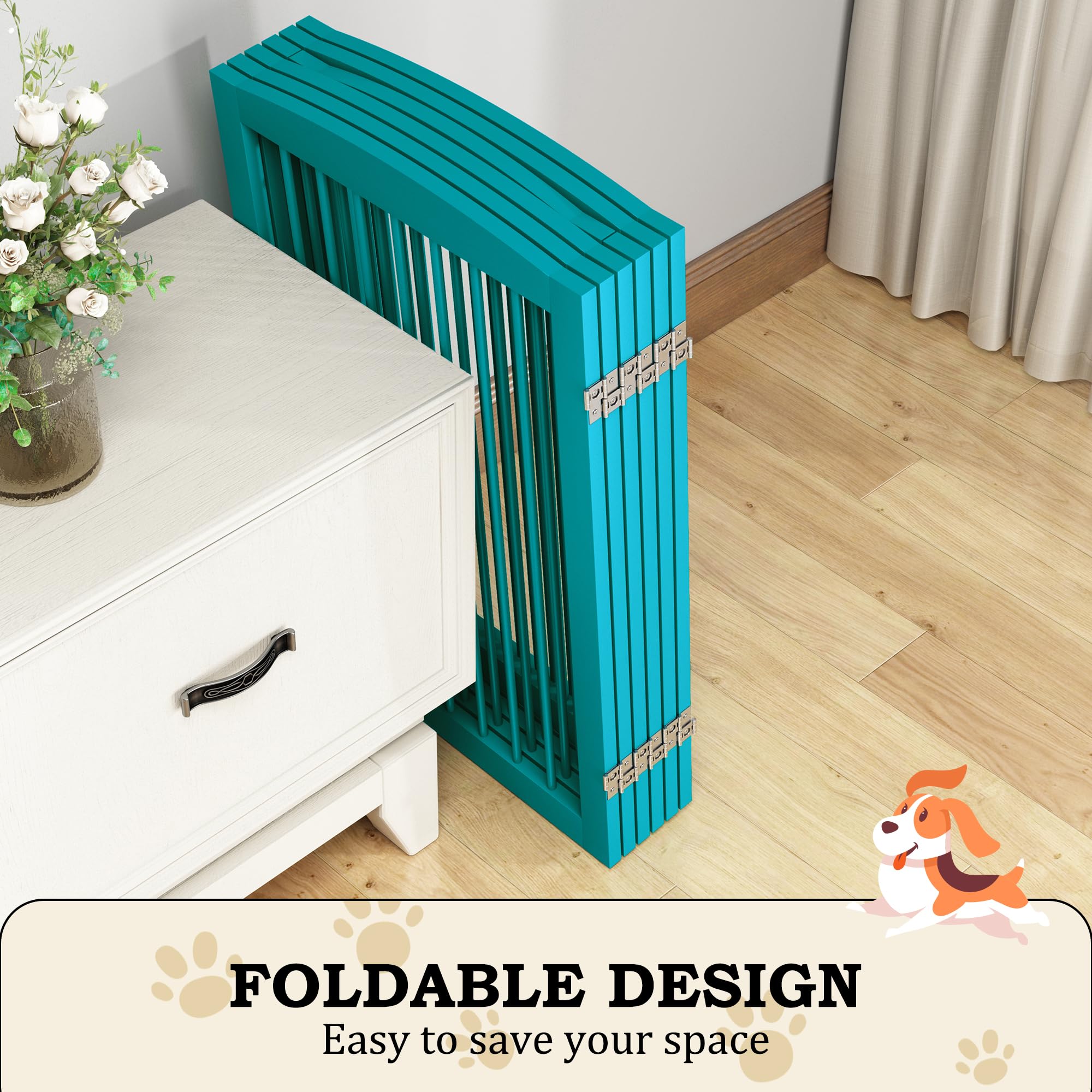 PUPETPO Freestanding Pet Gate with Door, Tall Dog Gate for House, Extra Wide, Pet Puppy Safety Fence, Support Feet Included, 120