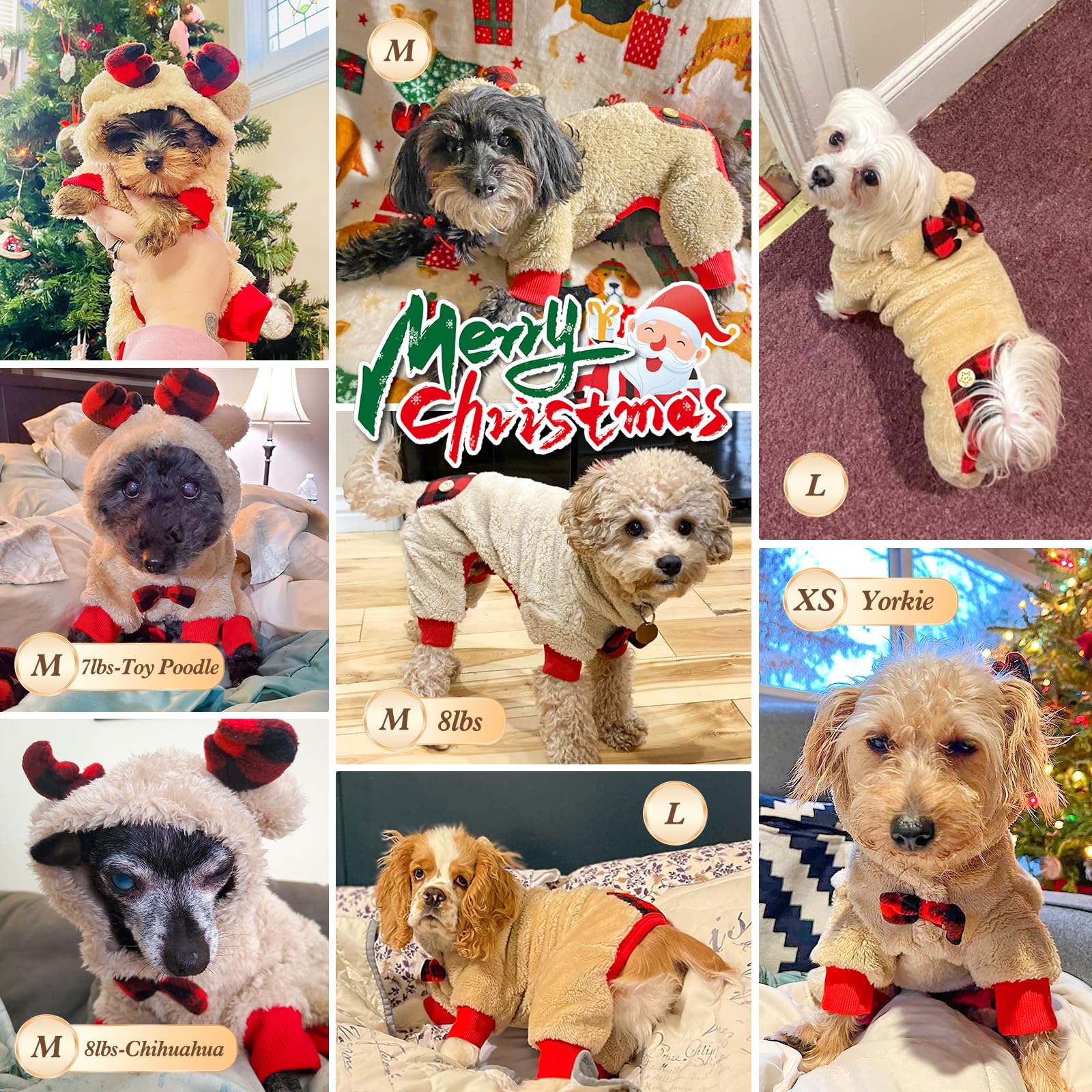 Kyeese Xmas Dogs Pajamas Reindeer Christmas With Bowtie Red Buffalo Check Dog Sweater Small Dog Pjs Plaid Pet Pajamas Dog Clothe