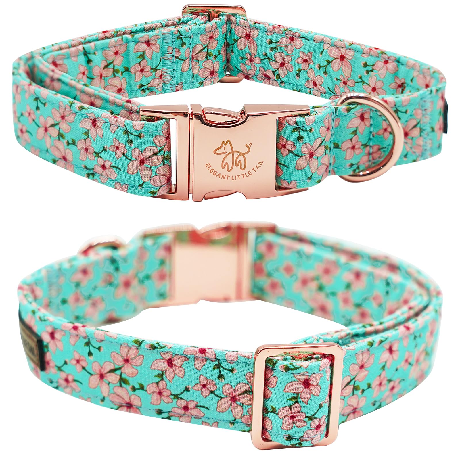 Elegant little tail Dog Collar, Spring Pet Collar with Bow Dog Durable Pink Flower Print Dog Collars Girl Pet Gift Adjustable Do