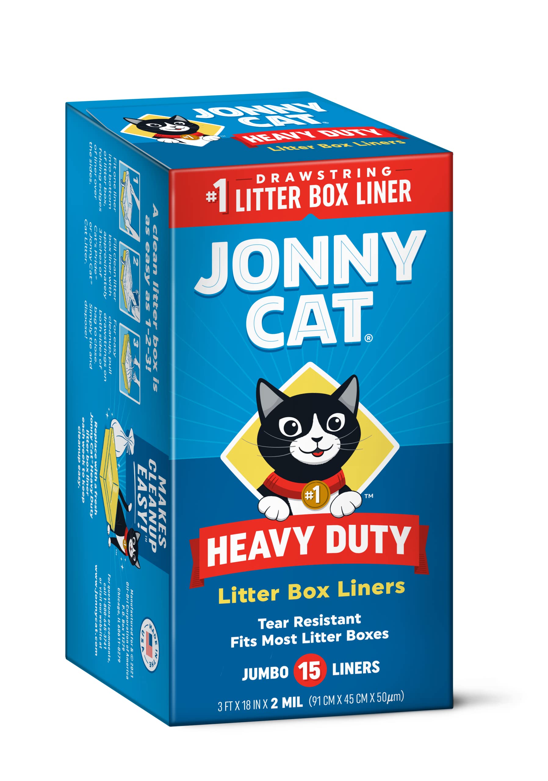 Jonny Cat Litter Box Liners: Heavy Duty - Tear & Leak Resistant - Drawstring Close - Jumbo, 15 Count