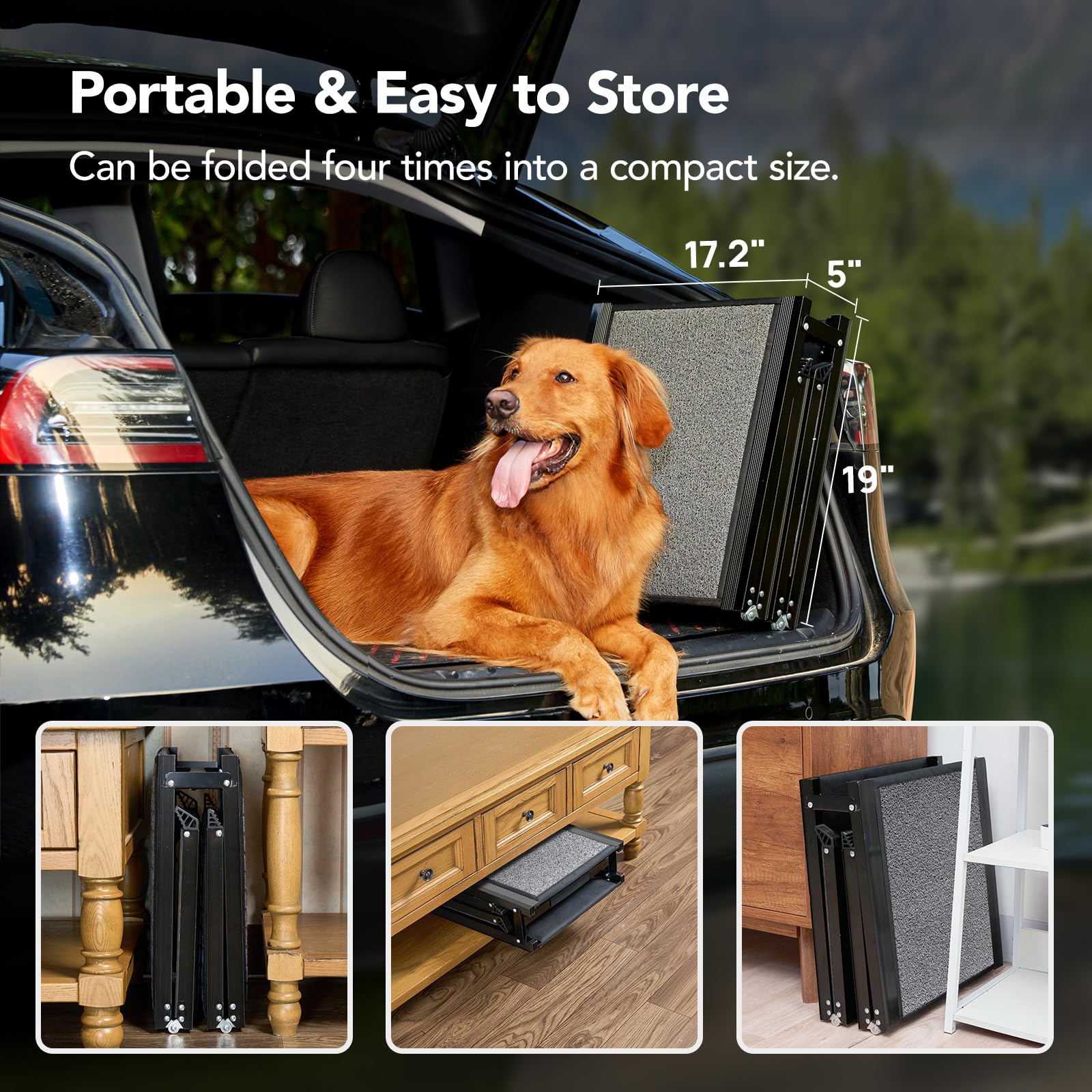 Petthem Dog Ramp For Car 71'' X-Long & 17.2'' Wide Folding Dog Ramps For Large Dogs With Non-Slip Rug Surface Portable Dog Car R