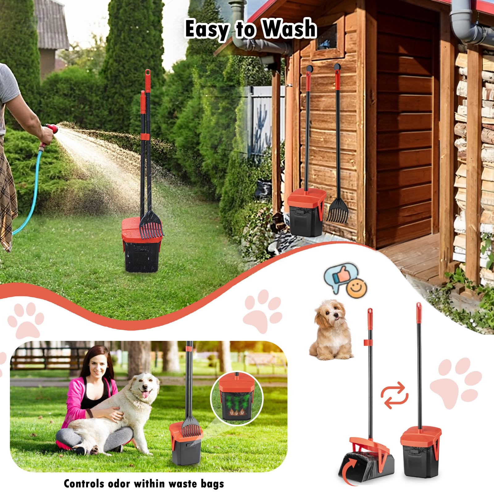 Timingila 36'' Pooper Scooper Swivel Bin & Rake With 100 Dog Poop Bags,Adjustable Long Handle For No-Bend Cleanup,Portable Non-B