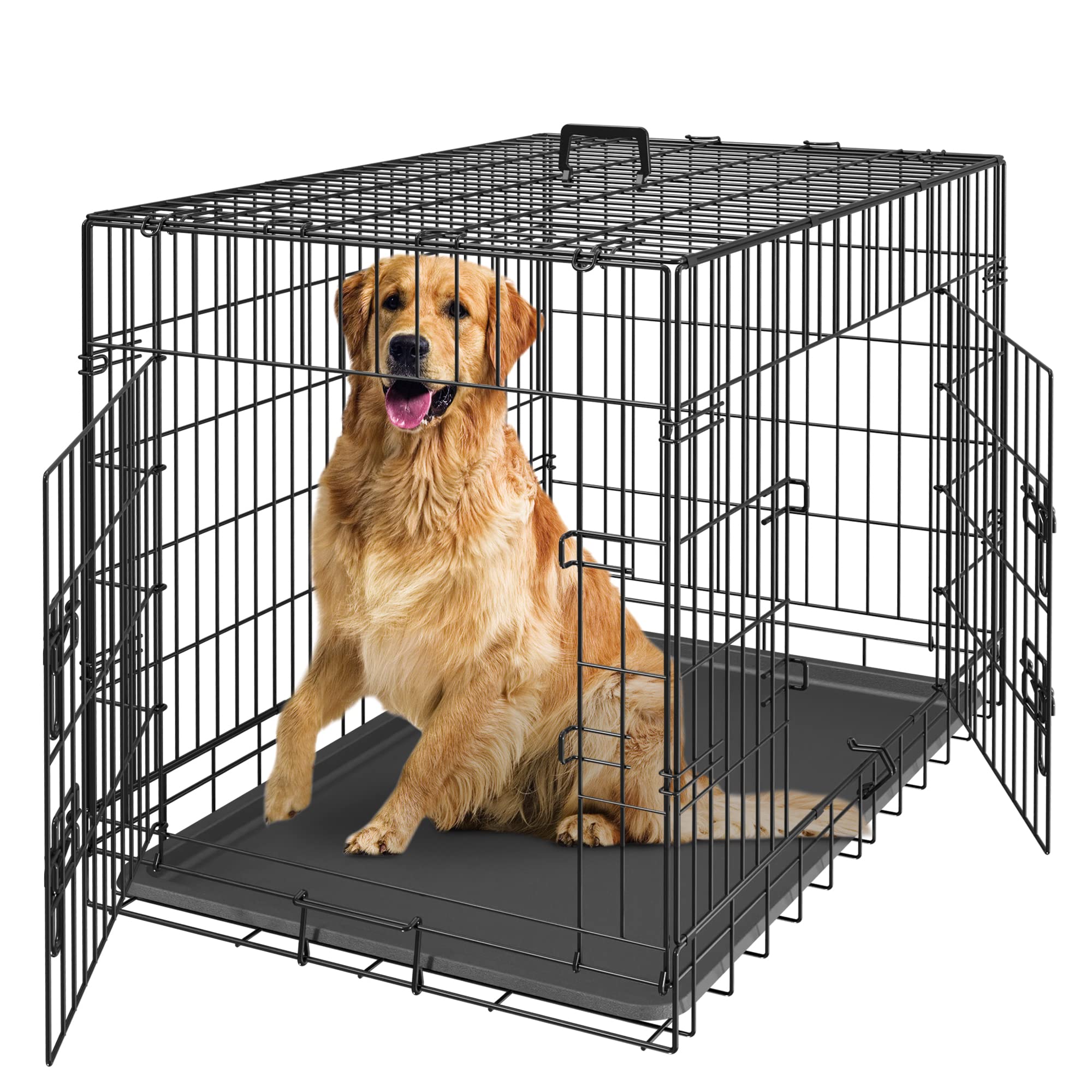 Zeny 30/36/42 Inch Dog Crate Double Door Folding Metal Dog Or Pet Crate Kennel With Tray And Handle