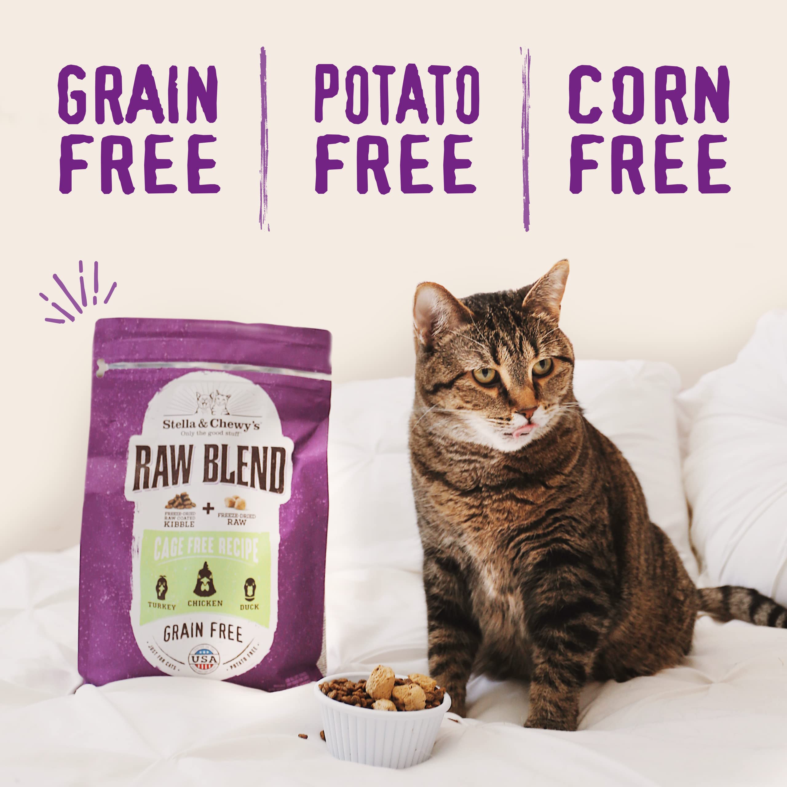 Stella & Chewys Raw Blend Premium Kibble Cat Food - Grain Free, Protein Rich Meals - Cage-Free Poultry Recipe - 5 lb. Bag