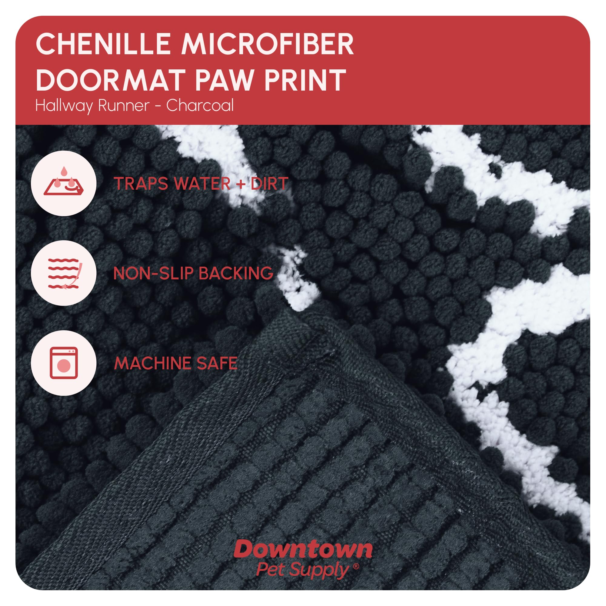 My Doggy Place Microfiber Dog Mat for Muddy Paws, 8 x 2 Charcoal with Paw Print - Non-Slip, Absorbent and Quick-Drying Dog Paw