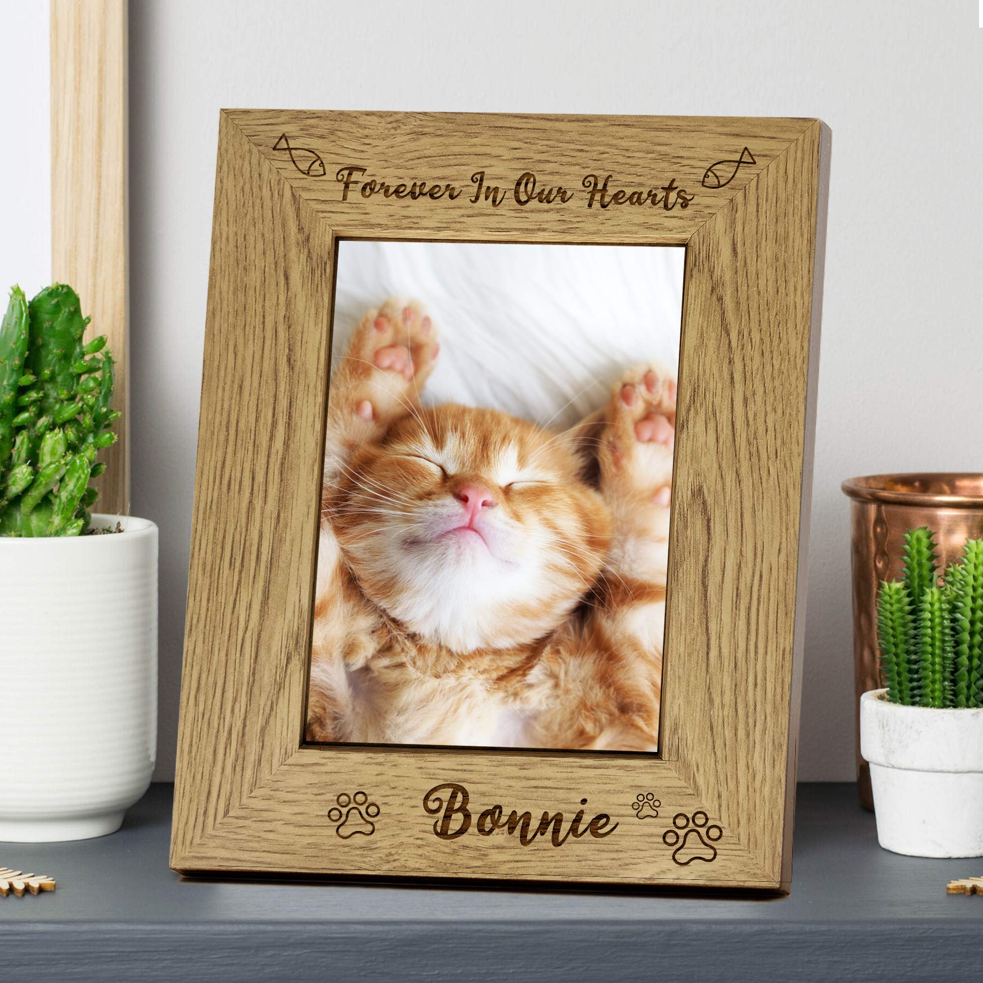 Personalized 5X7 Picture Frame Engraved Wooden Photo Frame Personalized Gift For Pets Dog Cat Memory Wipe Pet Memorial Picture Frame Condolence For Animal Lovers Pet Loss Paw Print Keepsake (Fish)