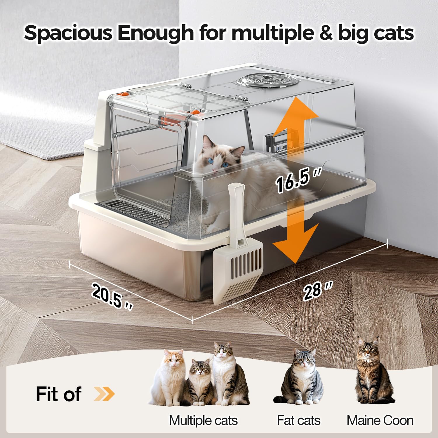 Xxxl Stainless Steel Litter Box With Lid,28 L X 20.5 W X 16.5 H Extra Large Cat Litter Box Enclosure For Large And Multi-C