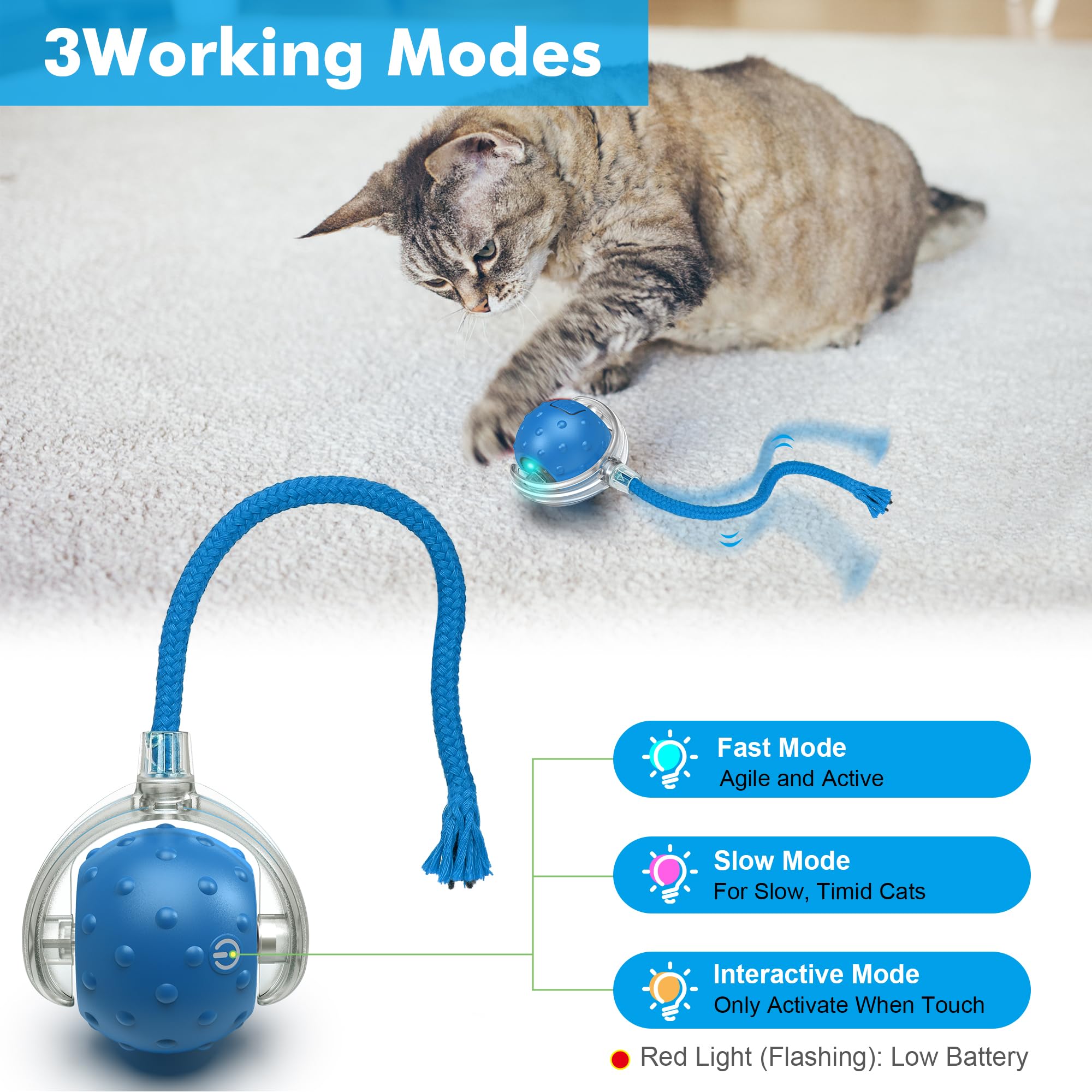 Flerdmau Cat Toys Ball For Indoor Cats - Interactive Automatic Cat Ball Toy | Fast Rolling & Motion Activated Chirping | Hide An
