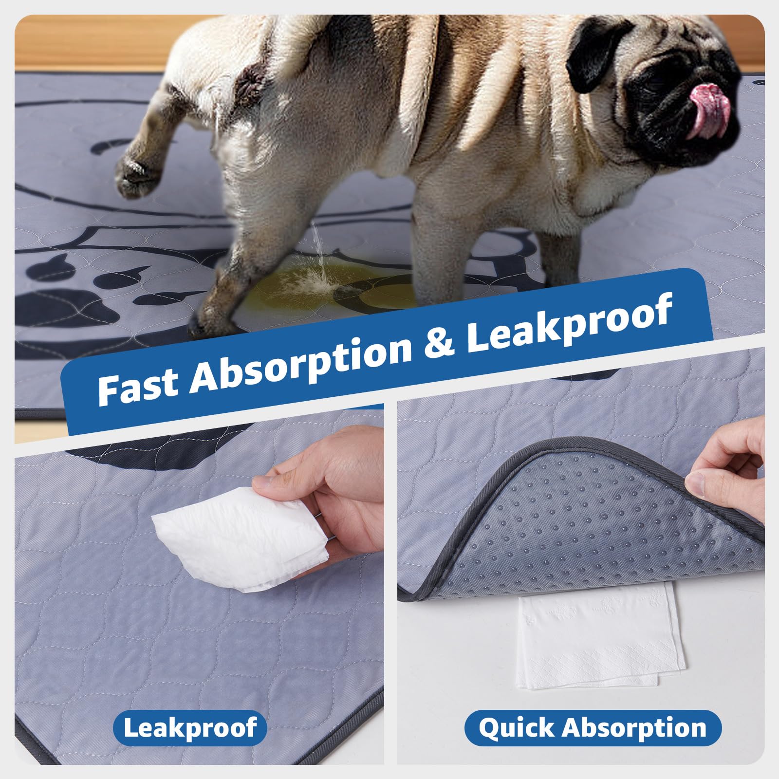 Non-Slip Washable Pee Pads For Dogs: 2 Pack Of Extra Large Reusable Dog Mats For Floor - Fast Absorbent Pet Whelping Pads, Ideal