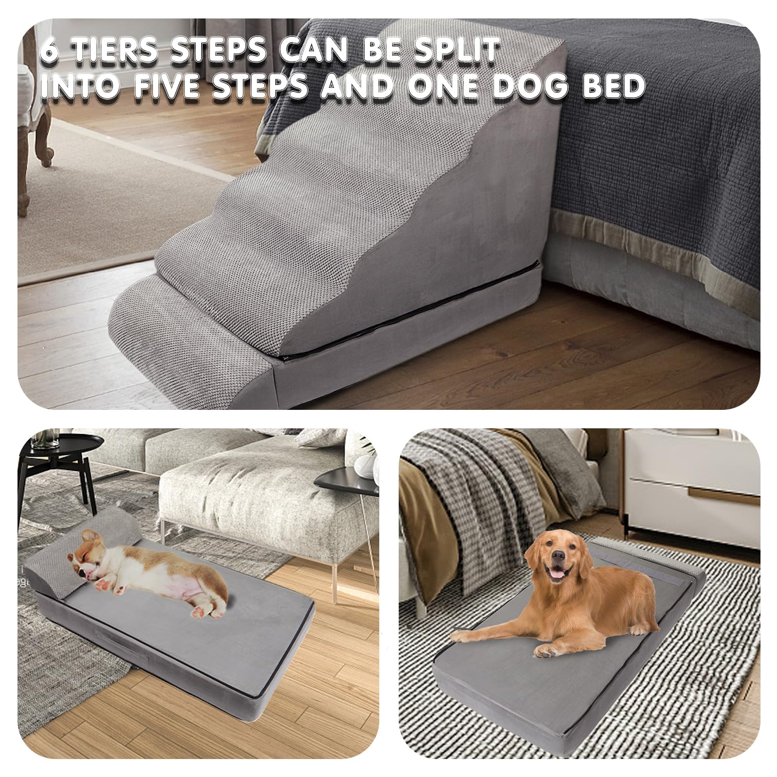 30-36 inches High Dog Stairs & Steps for High Beds Tall, LitaiL 30inch 6 Steps Pet Stairs/Steps for High Beds Large Dogs, Non-Sl