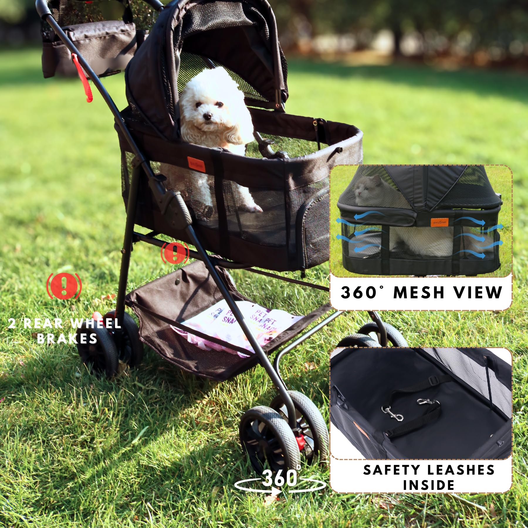 Bicystar Pet Stroller For Small Dogs Cats With Wheels, Detachable Carrier, Max Load 33 Lbs, Easy Folding, Compact Portable, Dog