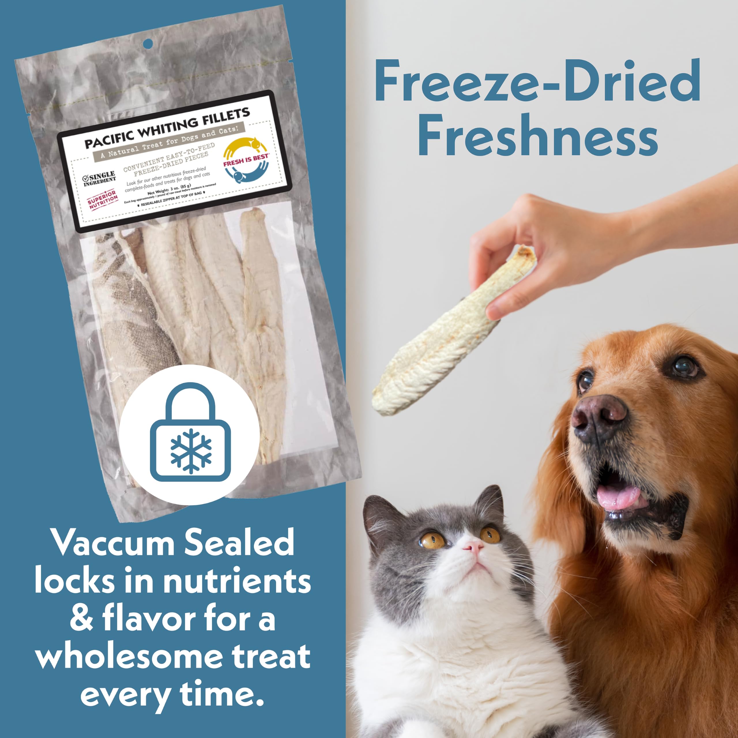 Fresh Is Best - Freeze Dried Healthy Raw Meat Treats for Dogs & Cats - Pacific Whiting Fillets