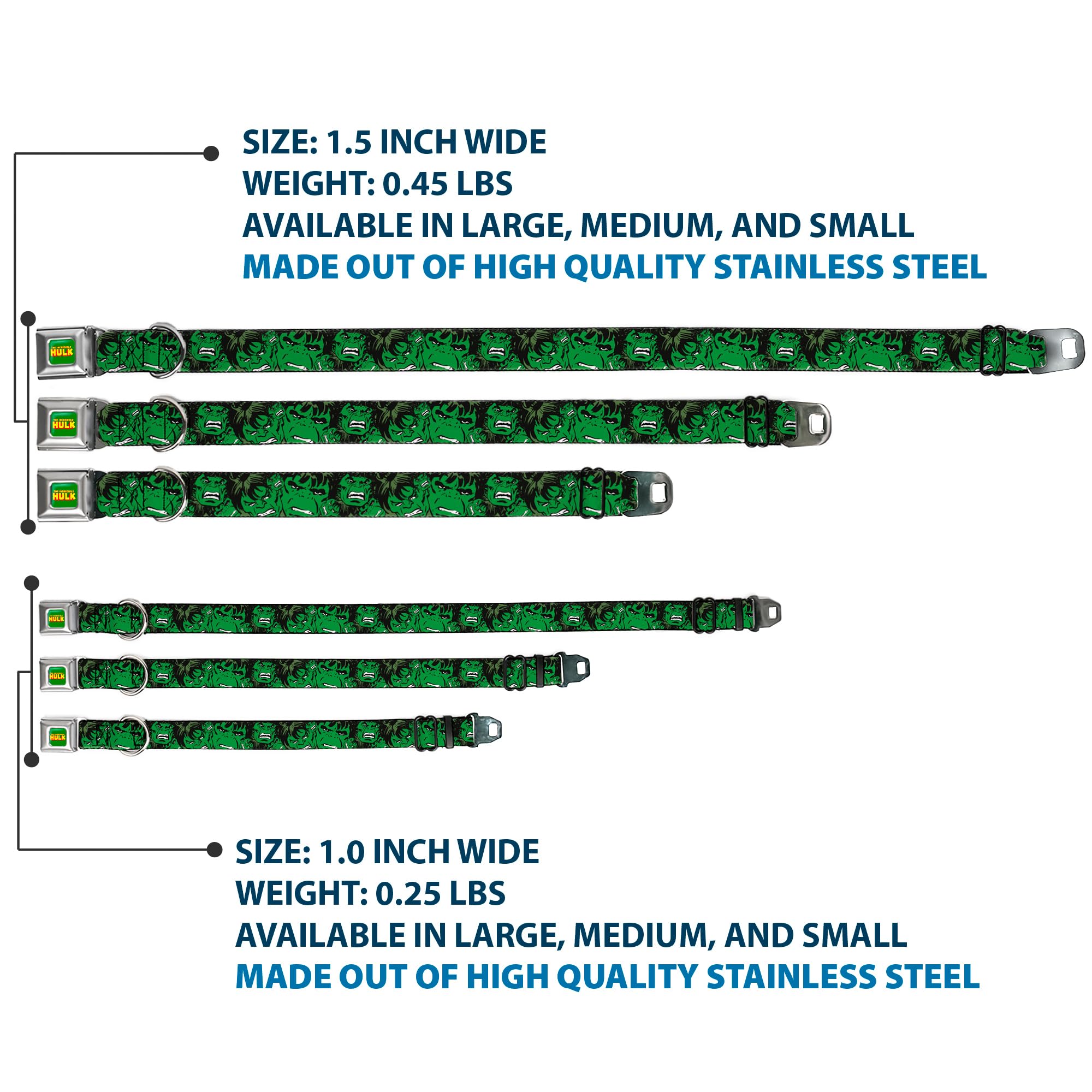 Buckle-Down Seatbelt Buckle Dog Collar - The Hulk Stacked - 1.5' Wide - Fits 13-18' Neck - Small