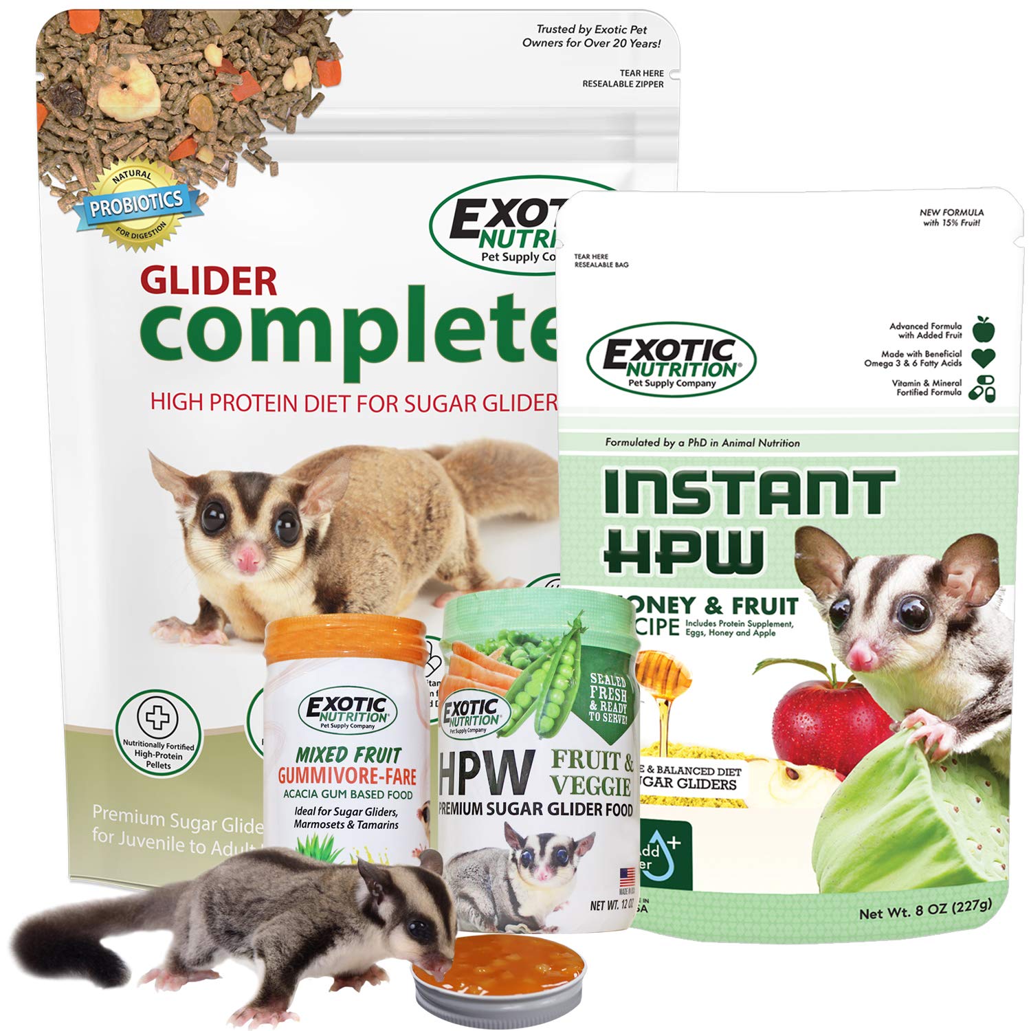 Sugar Glider Superior Food Starter Package - Nutritionally Complete Pellet Diet & High Protein Supplemental Food for Sugar Glide