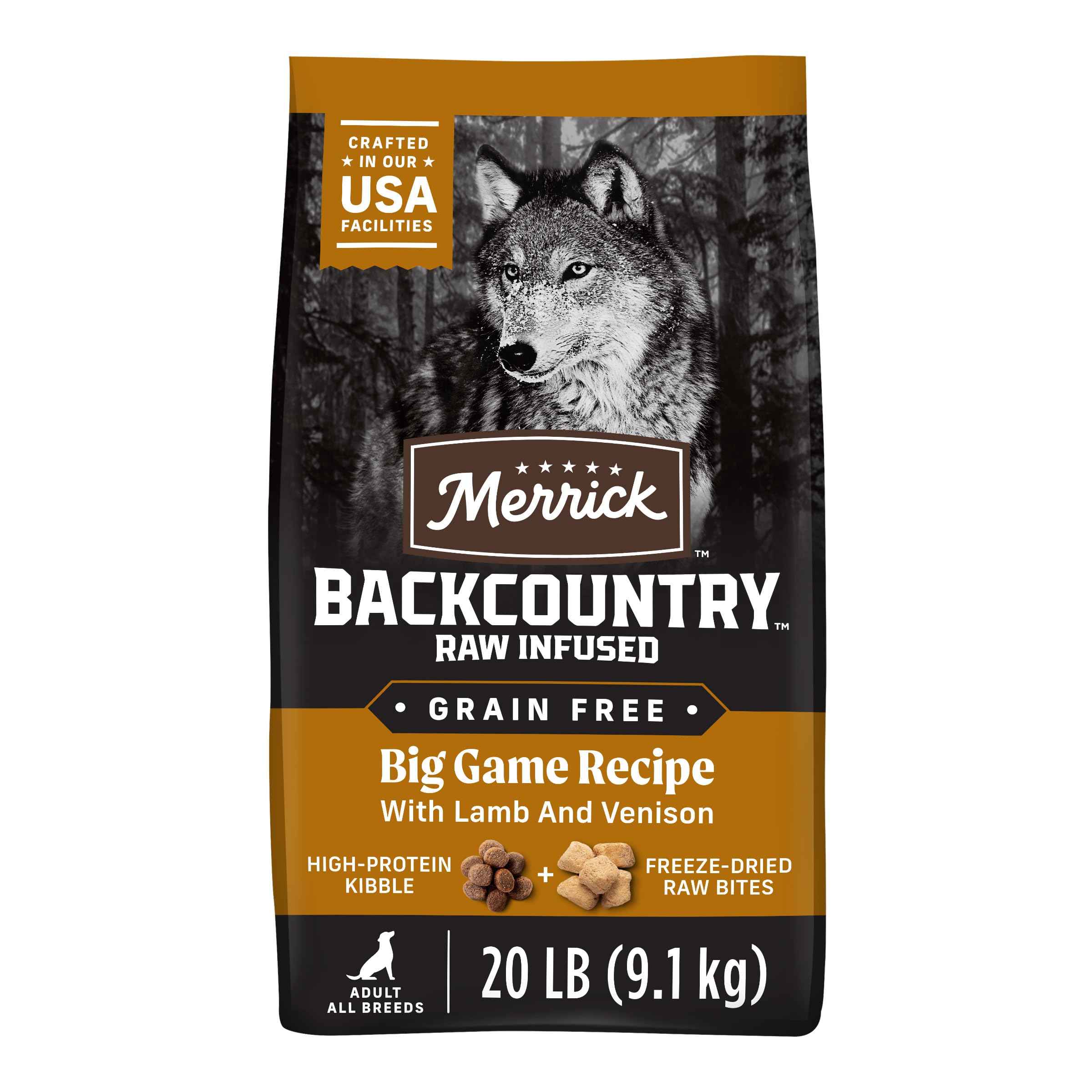 Merrick Backcountry Grain Free Dry Adult Dog Food, Kibble with Freeze Dried Raw Pieces, Big Game Recipe - 20.0 lb. Bag