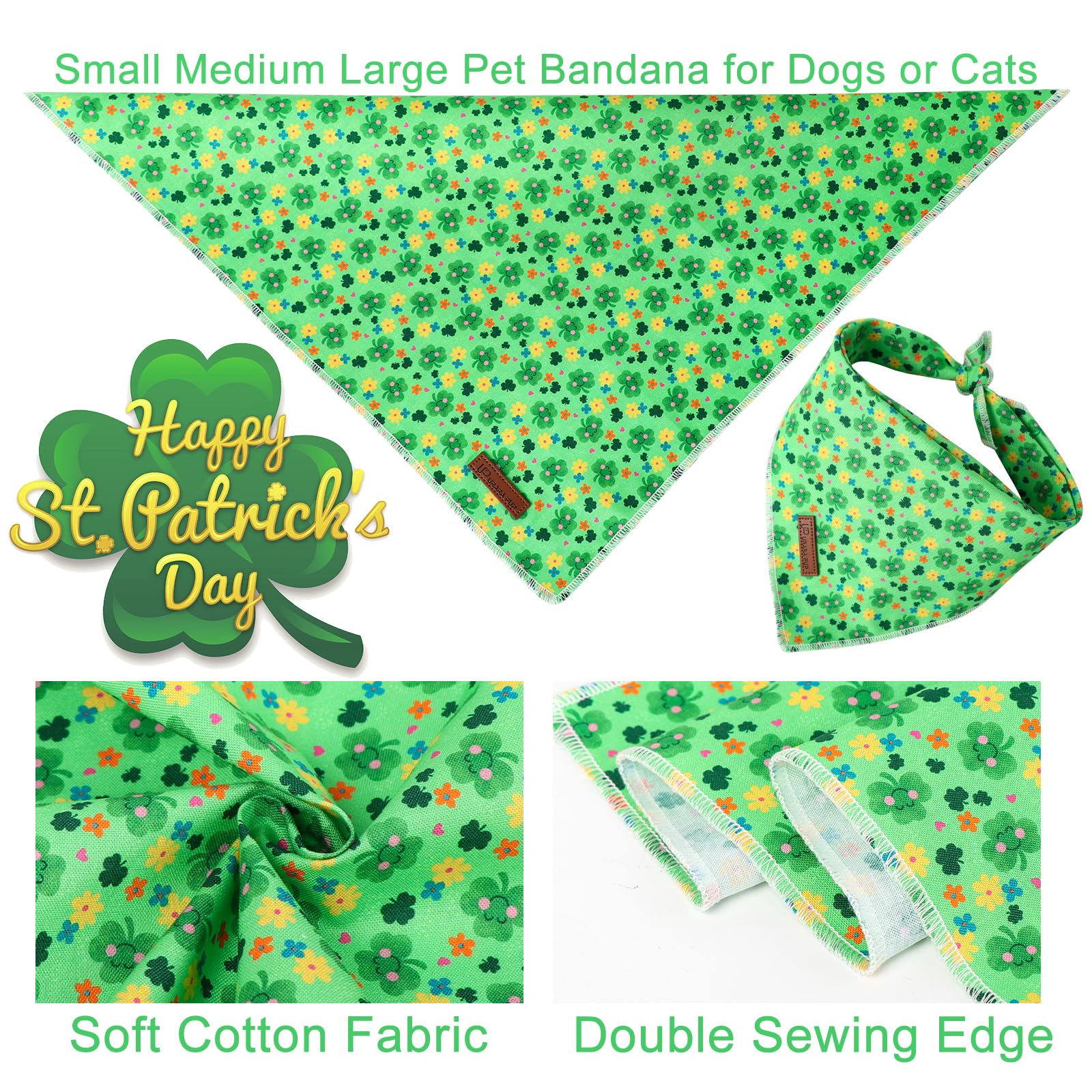 Up Urara Pup St. Patrick'S Dog Bandana, Shamrock Triangle Bid Scarf For Small Medium Dog, Cotton Pet Kerchief For Girl Boy Dogs
