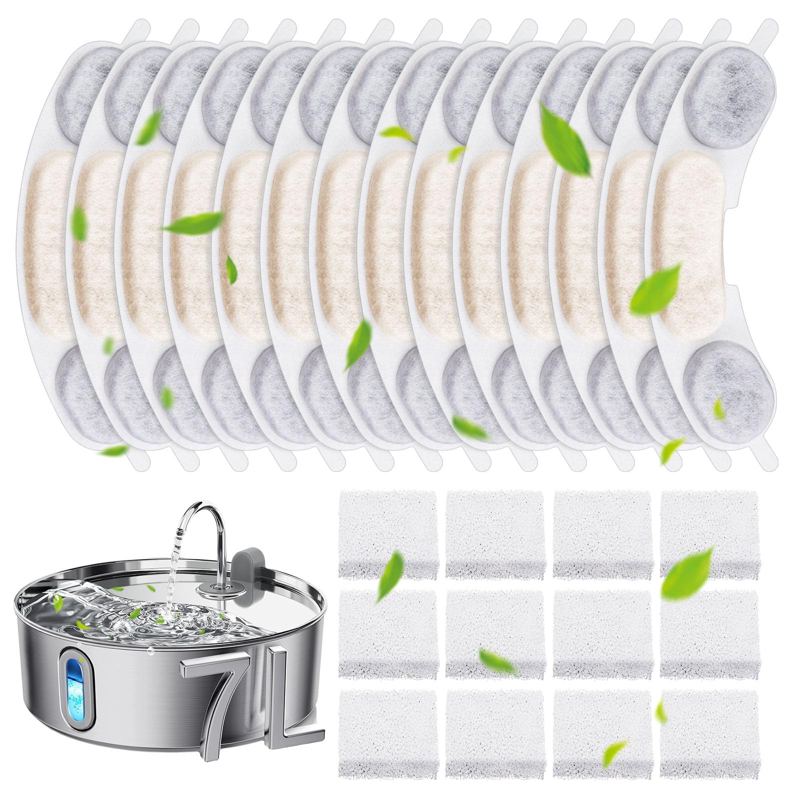 12+12 Packs Dog Water Bowl Filter Replacement Including 12 Filters And 12 Sponges, Filter Replacement Compatible With Smartoo 23