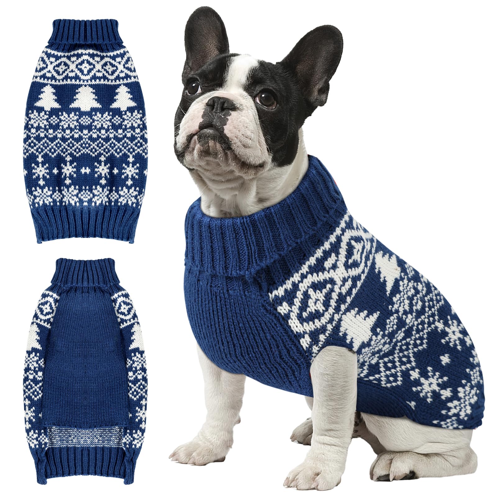 Christmas Dog Sweaters & Shirts - Soft Warm Turtleneck For Small To Large Dogs, Double Knit Collar For Outdoors, Blue, Xxs