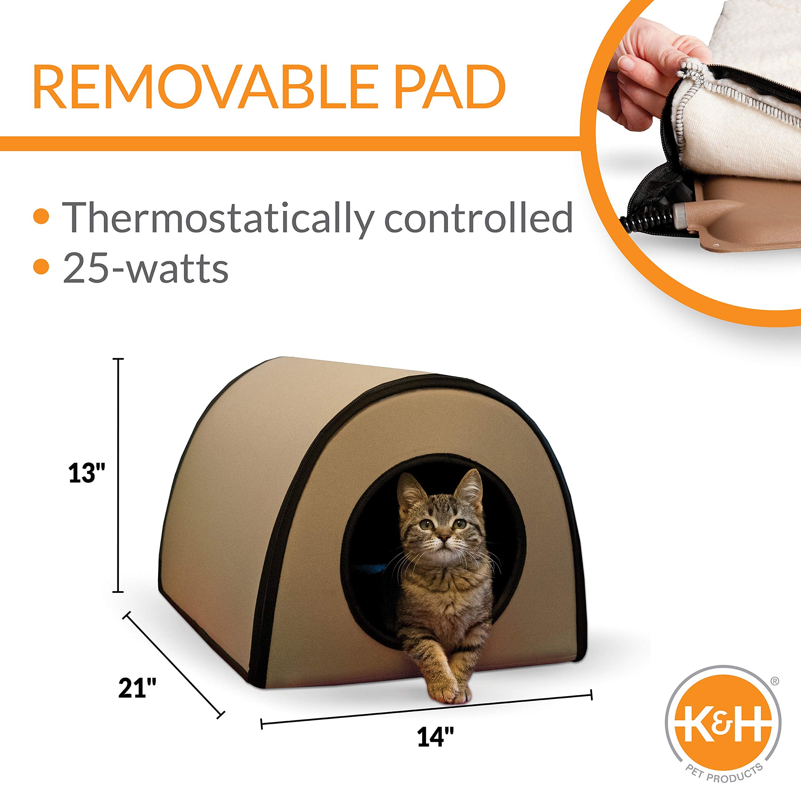 K&H Pet Products Thermo Mod Kitty Shelter Heated Outdoor Cat House For Outside Pets In Winter, Insulated, Waterproof, Heated Flo