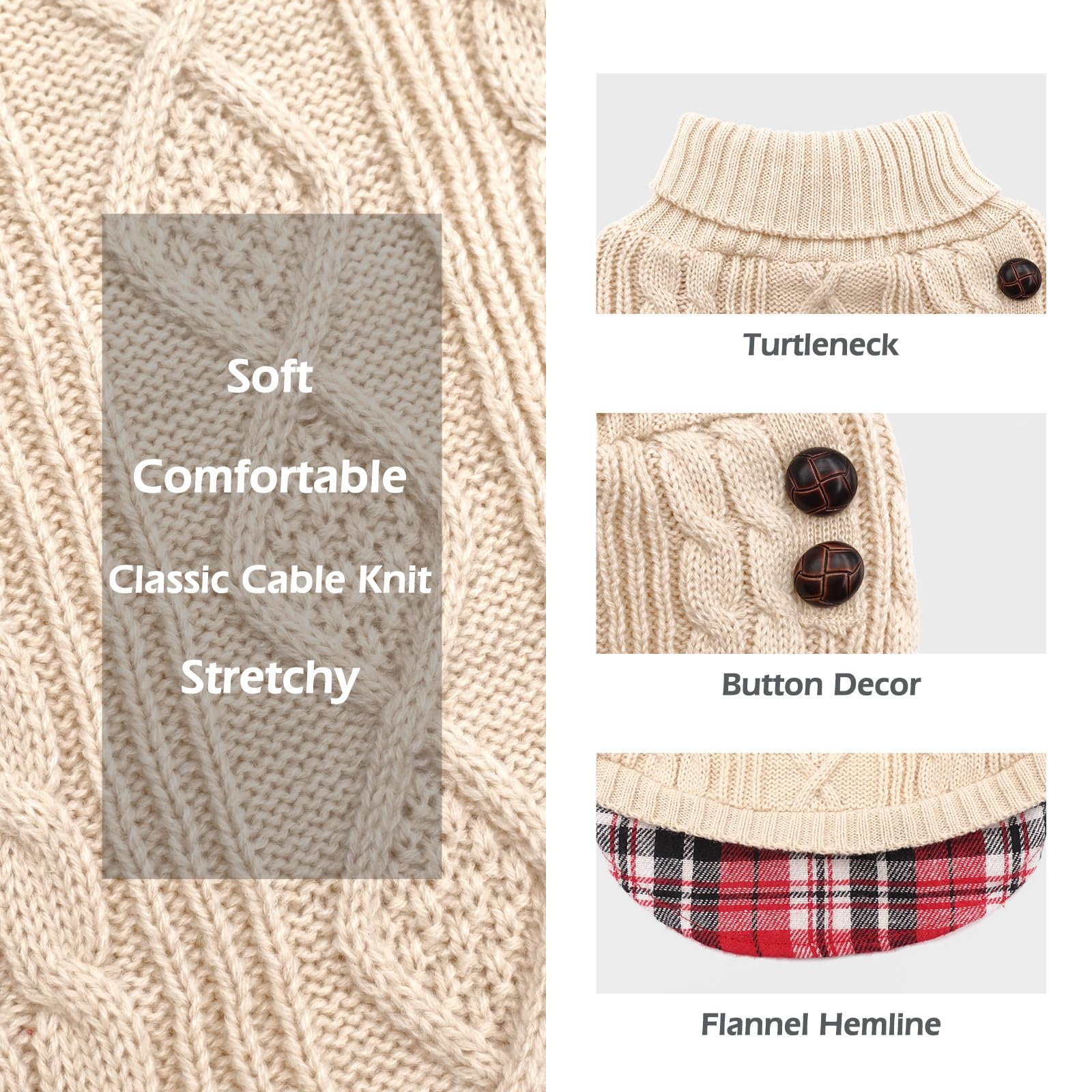 Kyeese Small Dog Sweaters With Leash Hole Doggie Beige Dog Turtleneck Pullover Knitwear Warm Pet Sweater